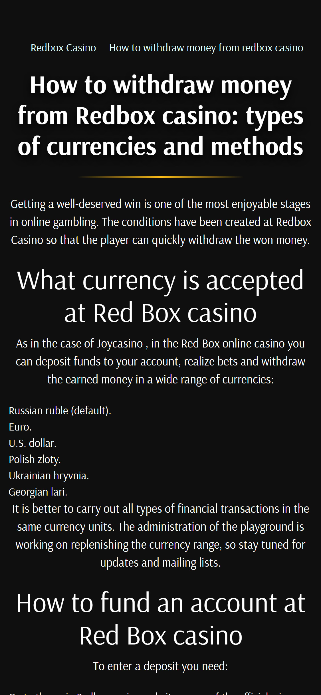 Red Box Casino EU Mobile Payment Methods Review