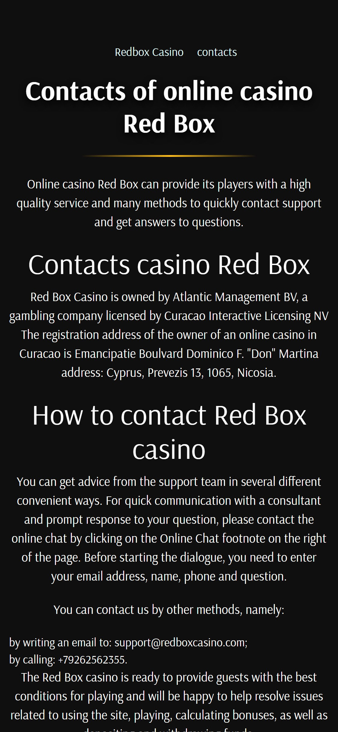 Red Box Casino EU Mobile Support Review