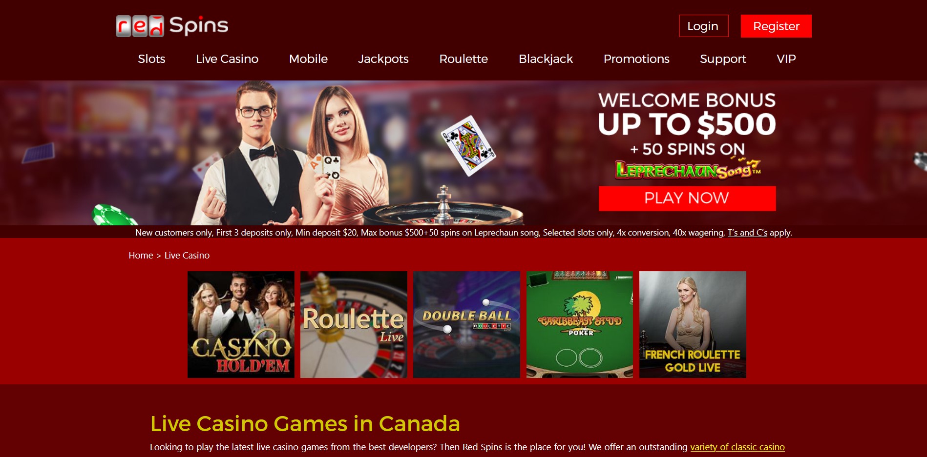 Red Spins Casino Live Dealer Games