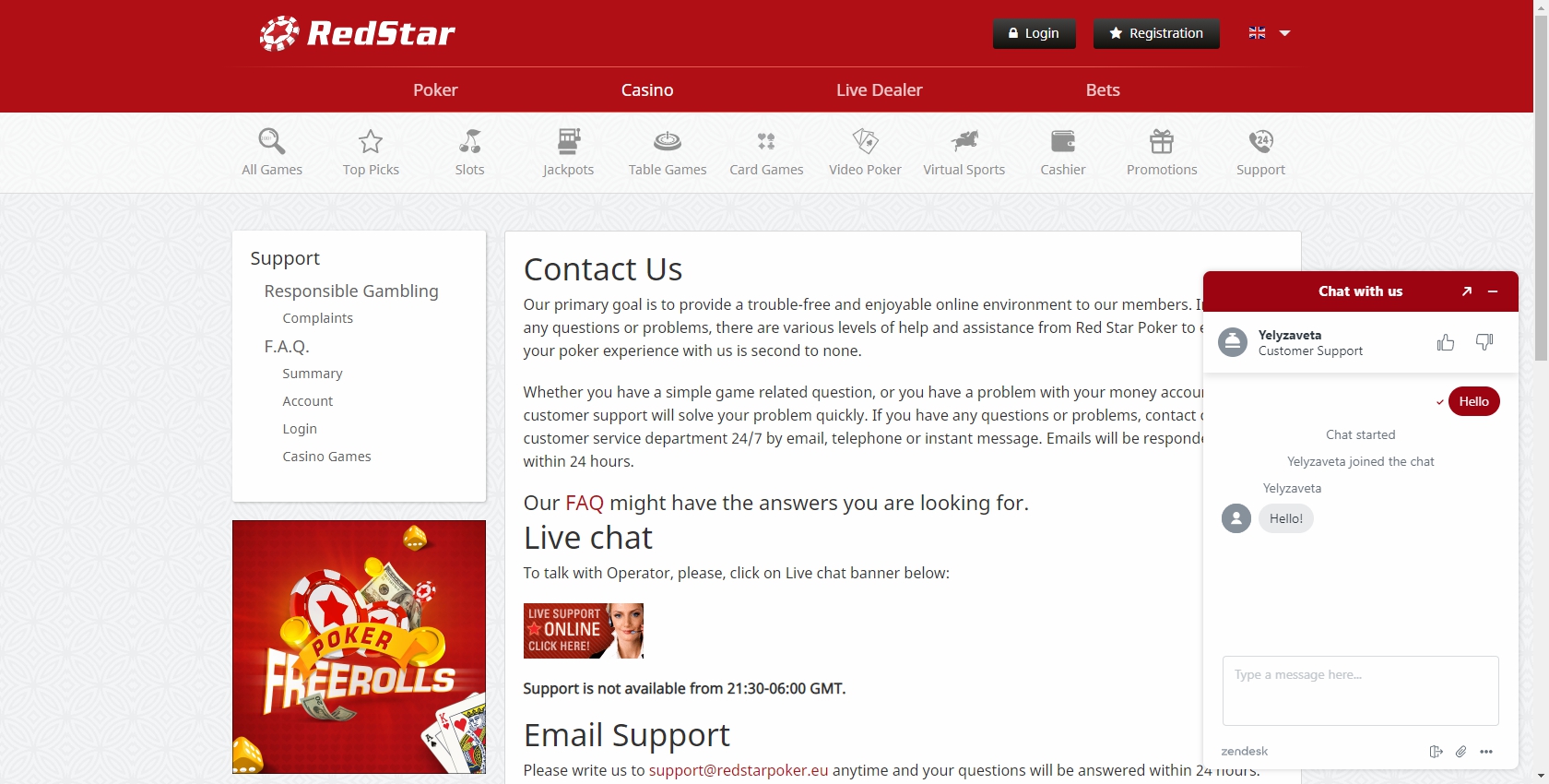 Red Star Bets Casino Support