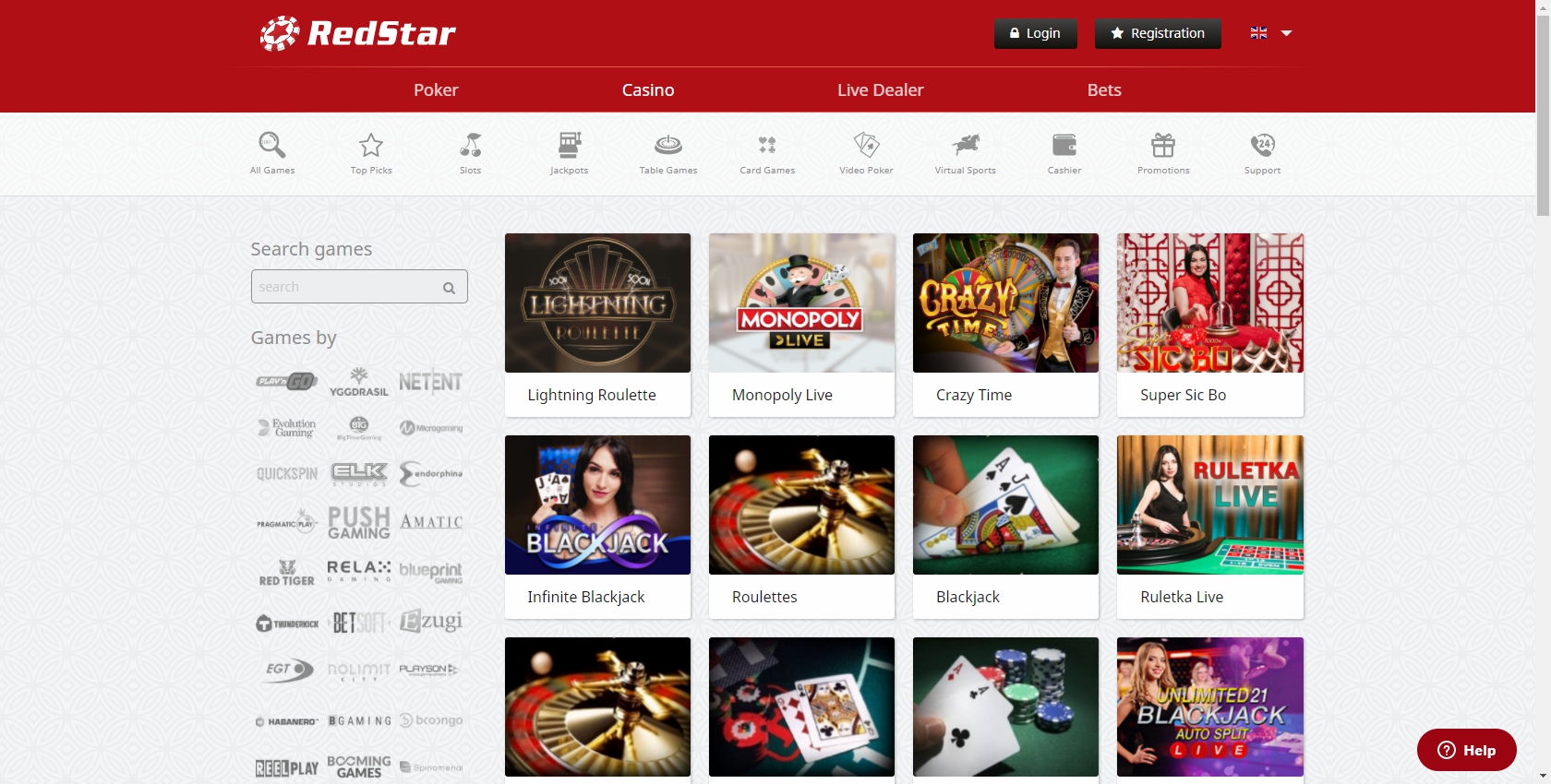 Red Star Poker Casino Live Dealer Games