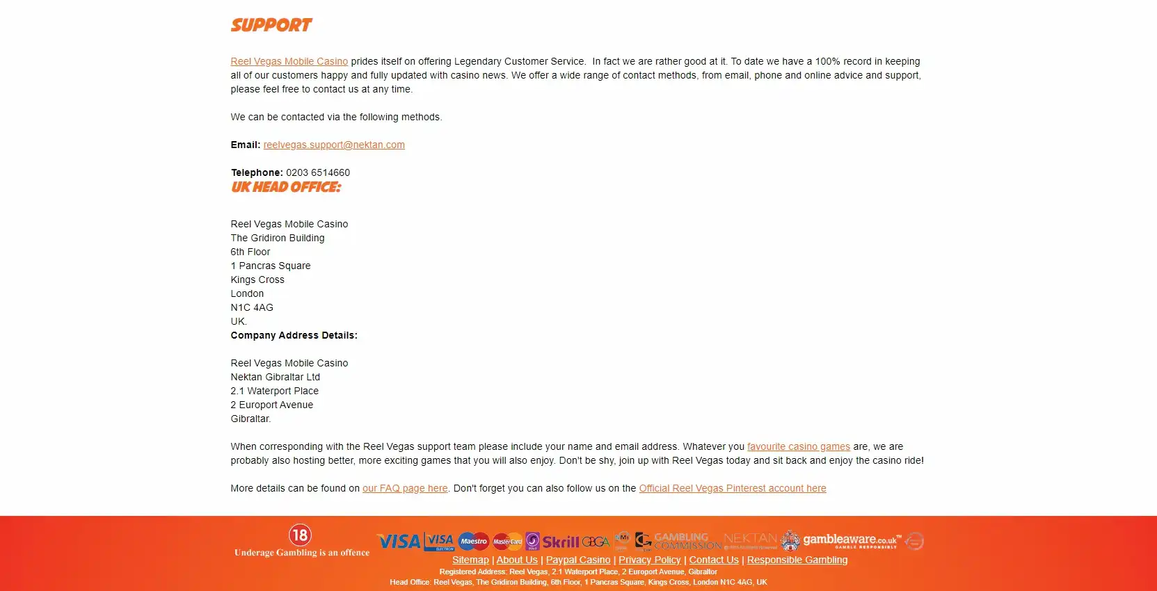 Reel Vegas Casino Support
