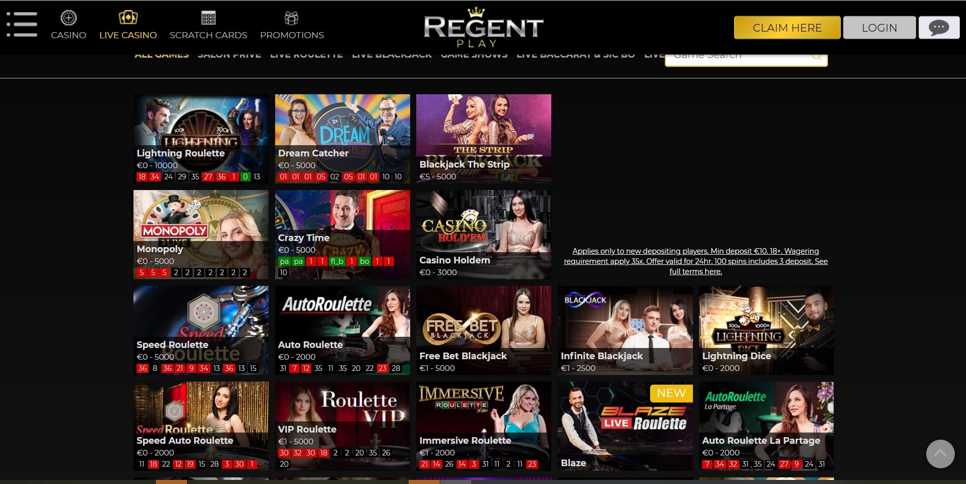 Regent Casino Live Dealer Games