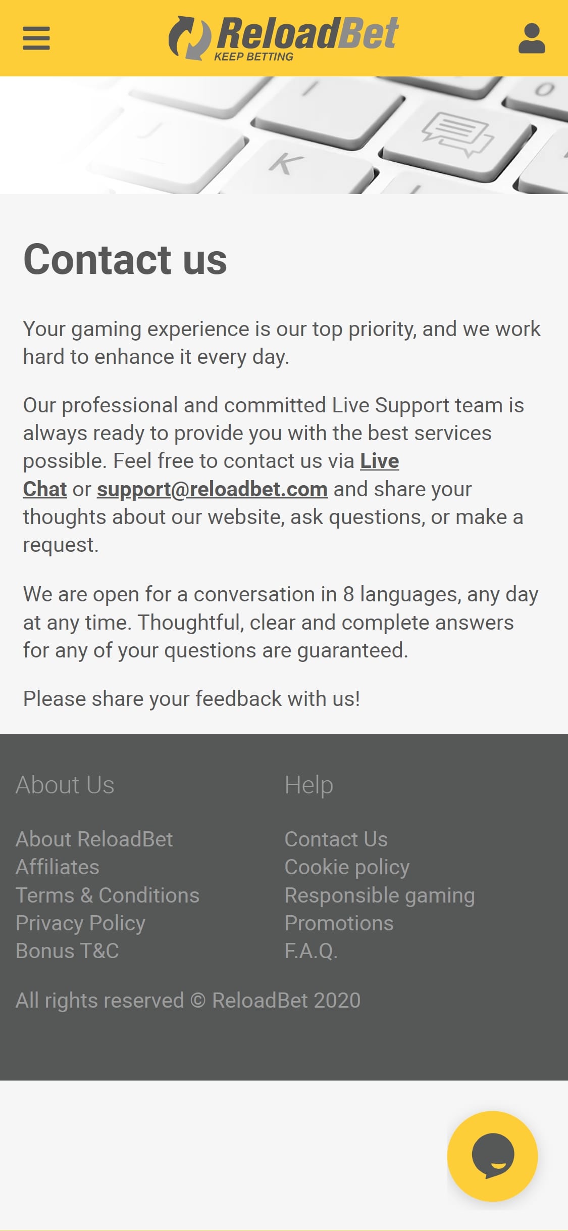 ReloadBet Mobile Support Review