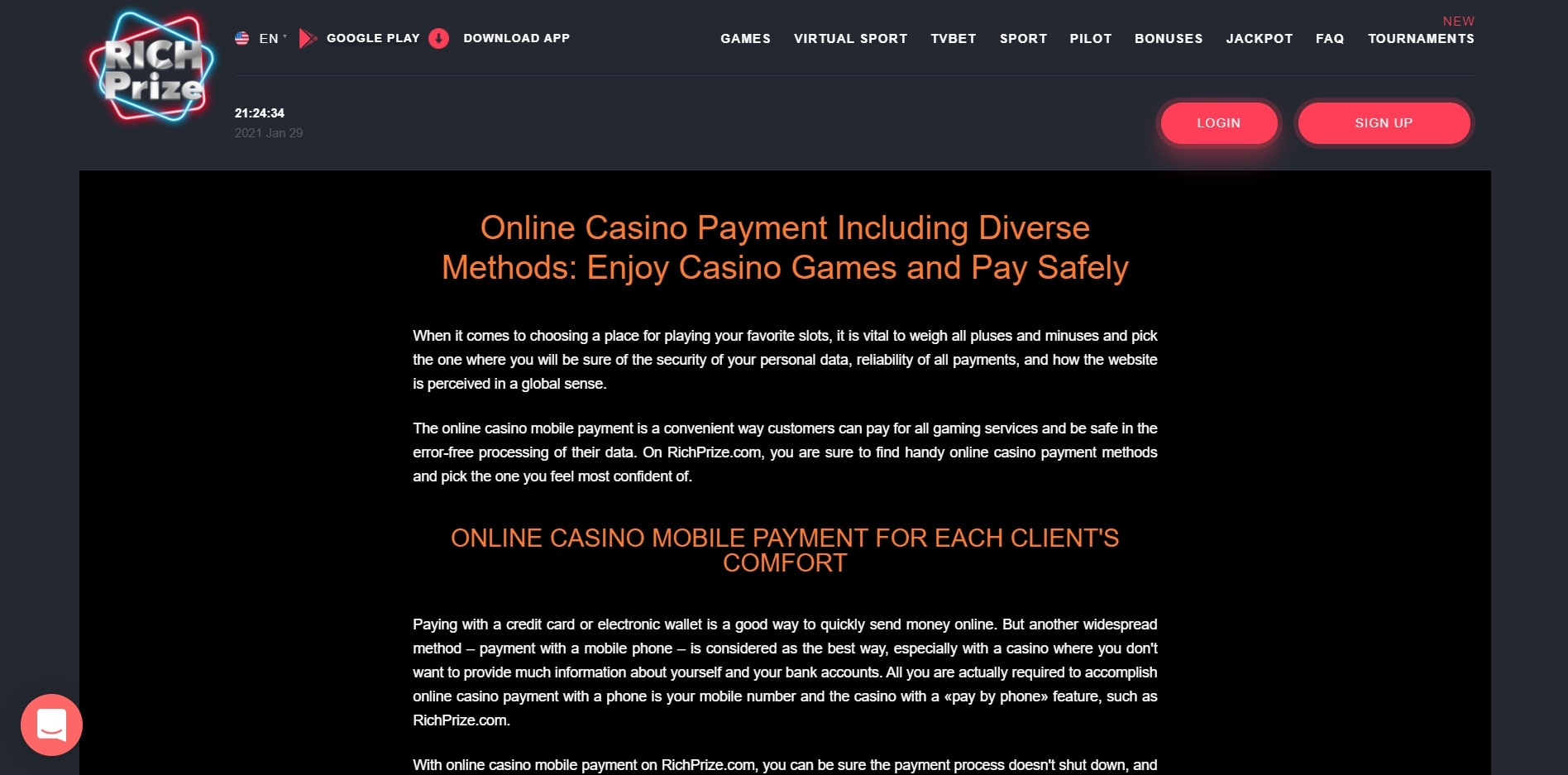 RichPrize Casino Payment Methods
