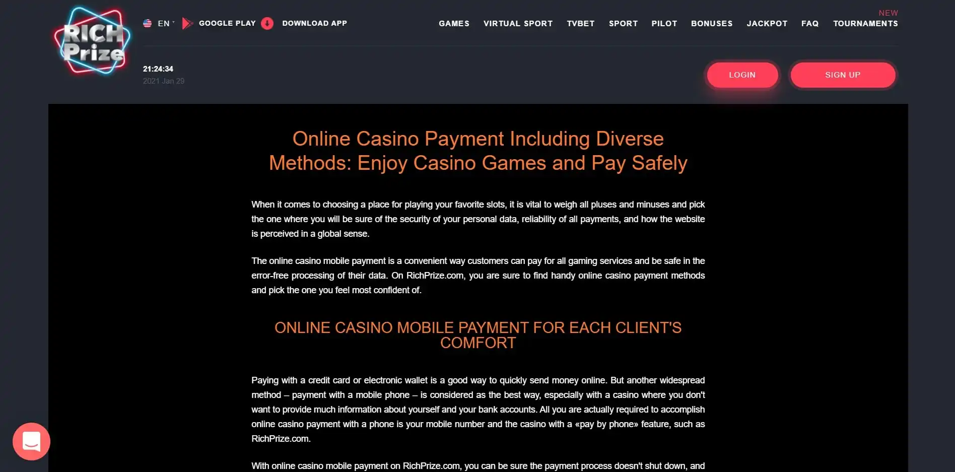 RichPrize Casino Payment Methods