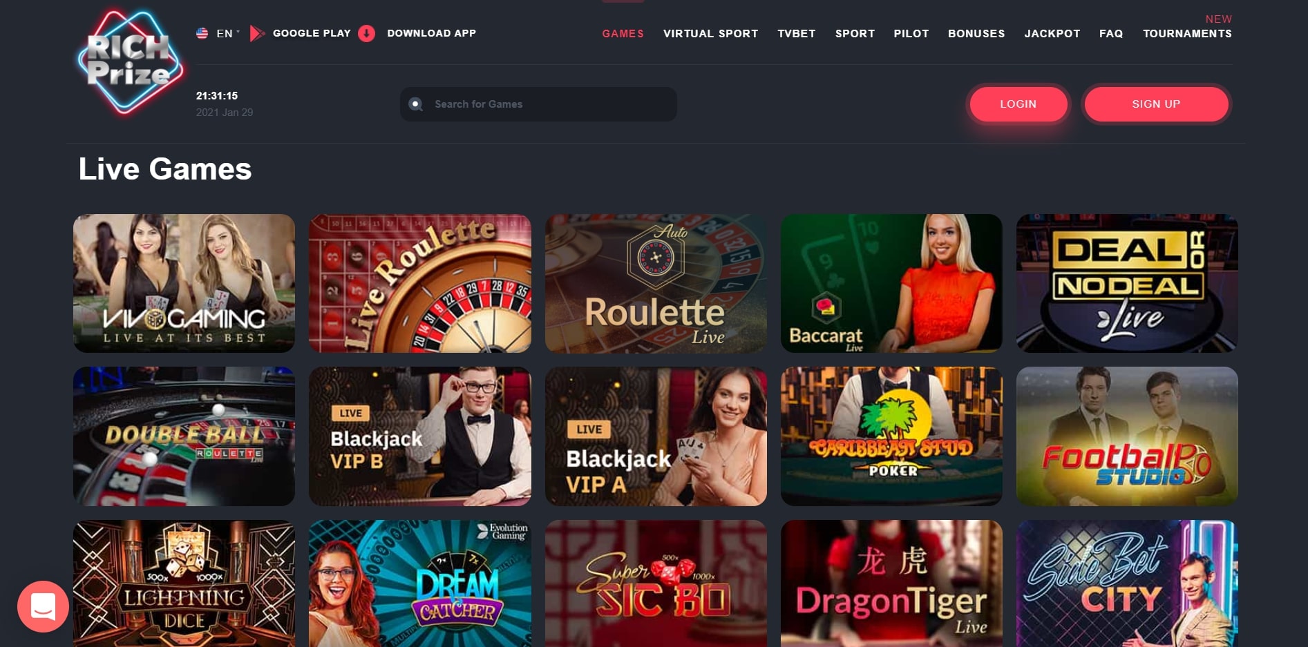 RichPrize Casino Live Dealer Games