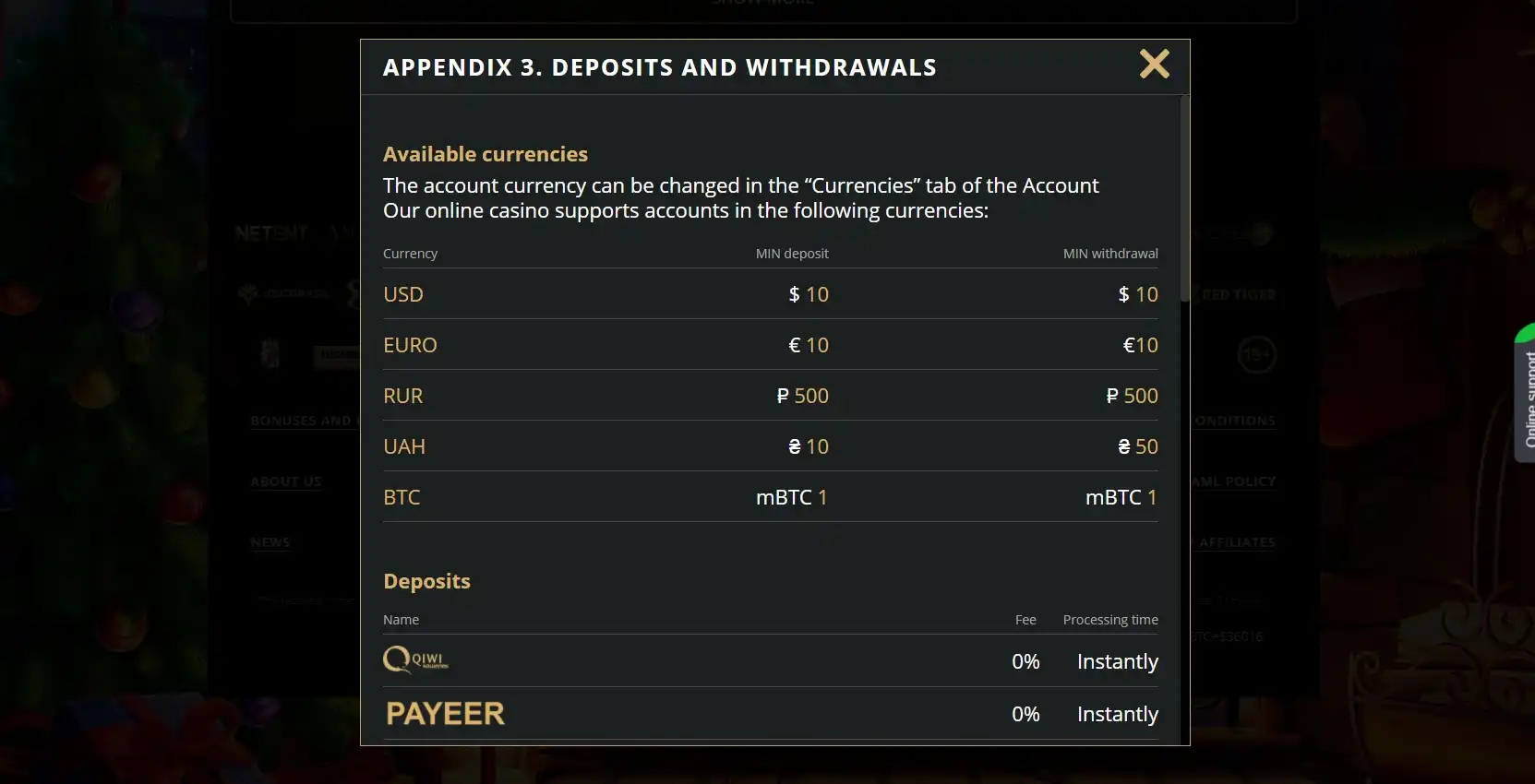 RioBet Casino Payment Methods