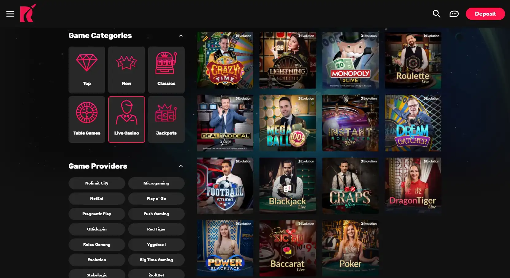 Rocket Casino Live Dealer Games