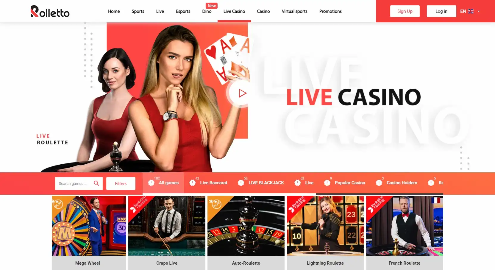 Rolletto Casino Live Dealer Games