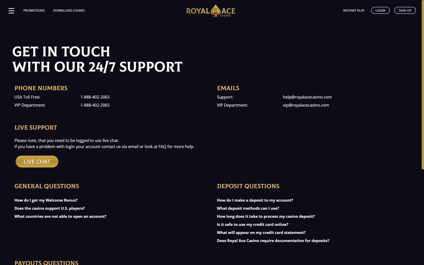Royal Ace Casino Support