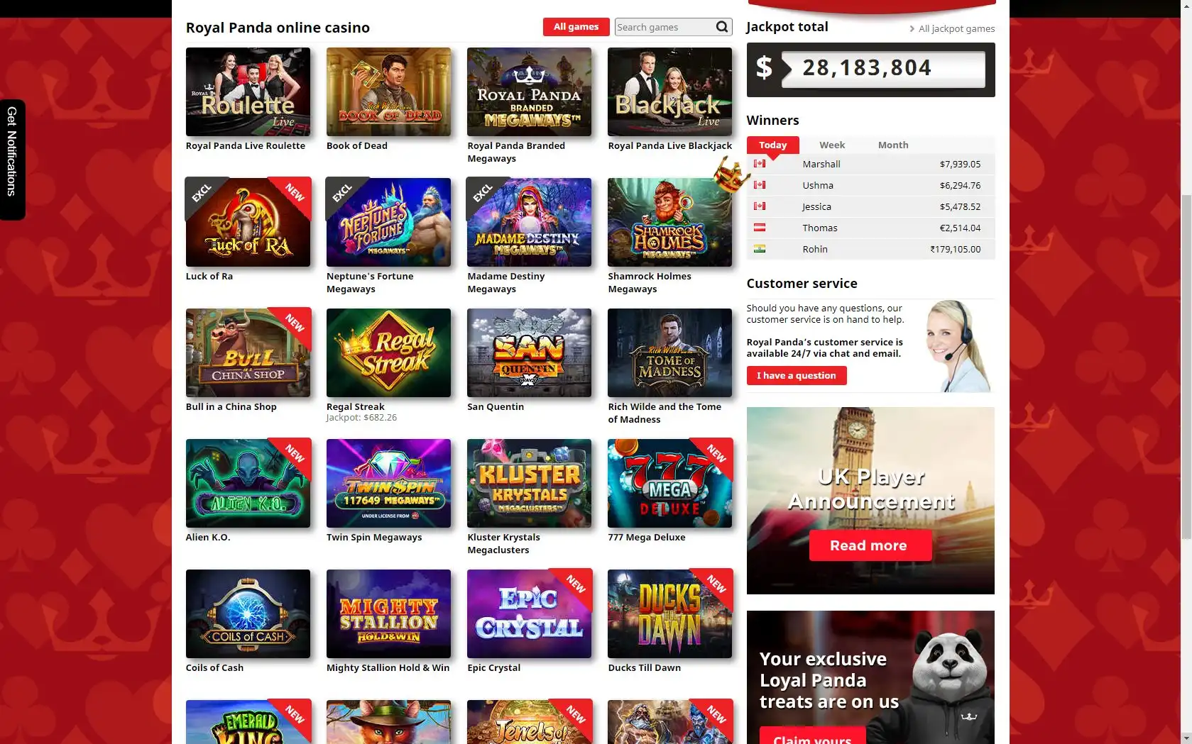 Royal Panda Casino Games
