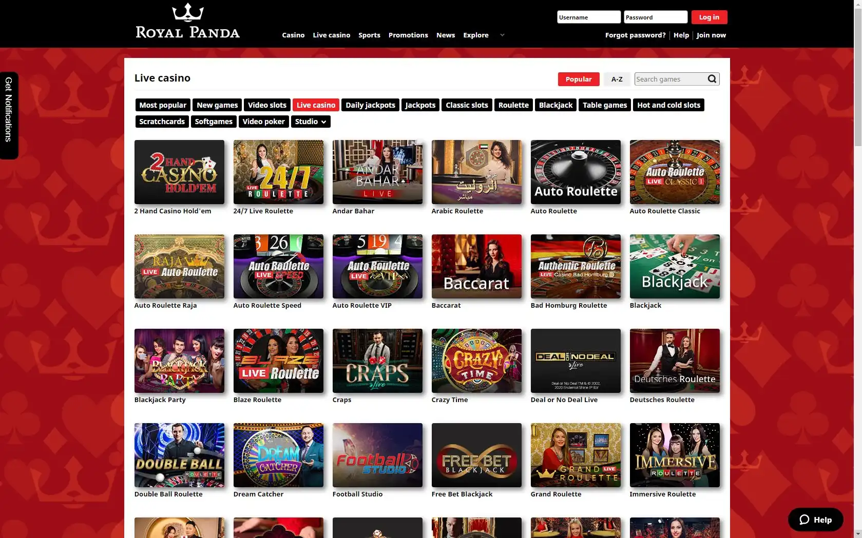 Royal Panda Casino Live Dealer Games