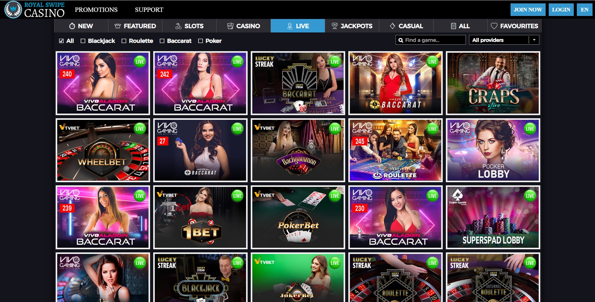 Royal Swipe Casino Live Dealer Games