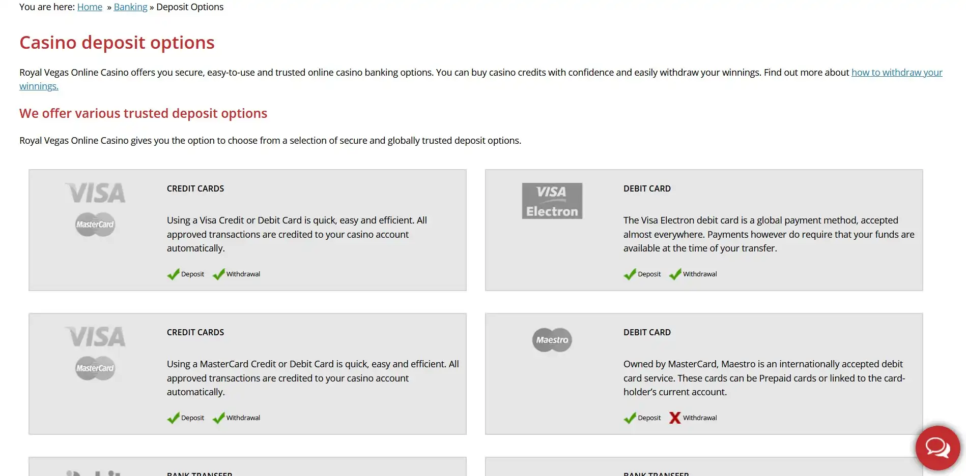 Royal Vegas Casino Payment Methods