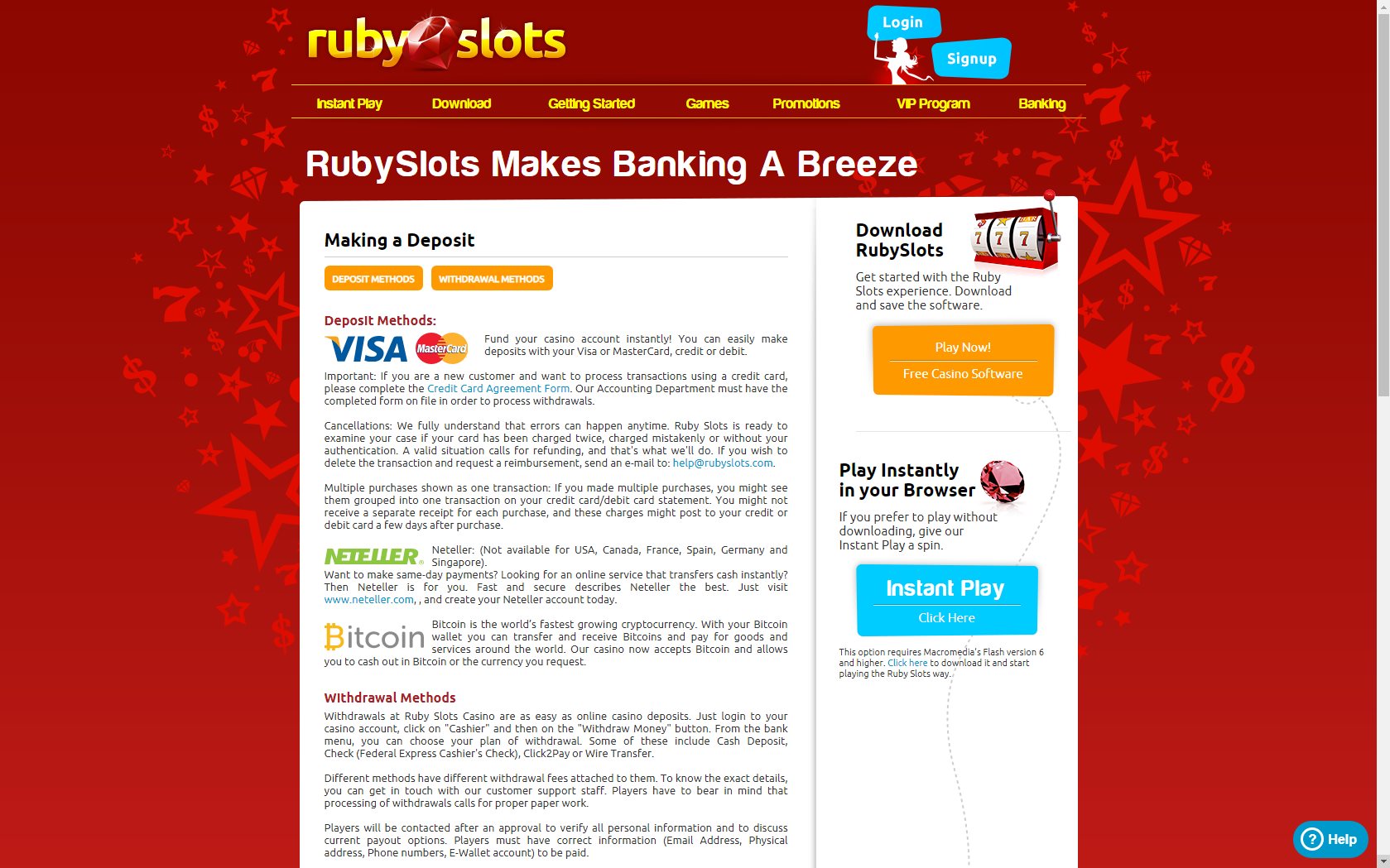 Ruby Slots Casino Payment Methods