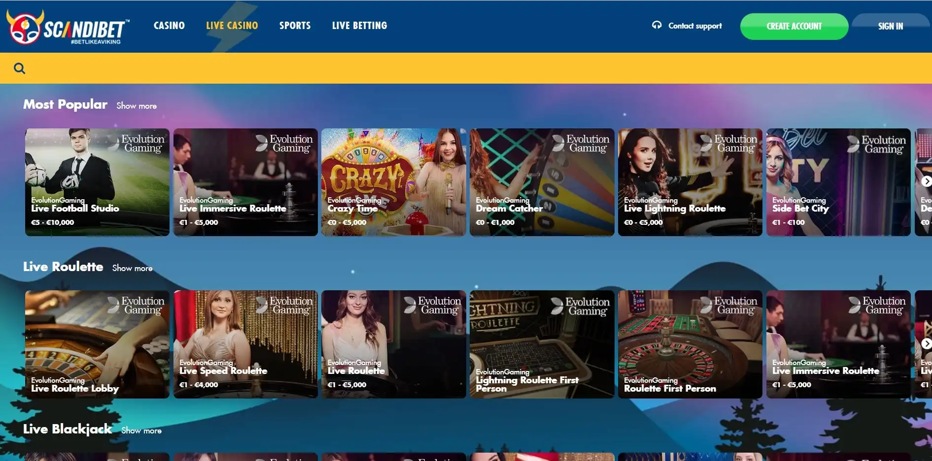 ScandiBet Casino Live Dealer Games
