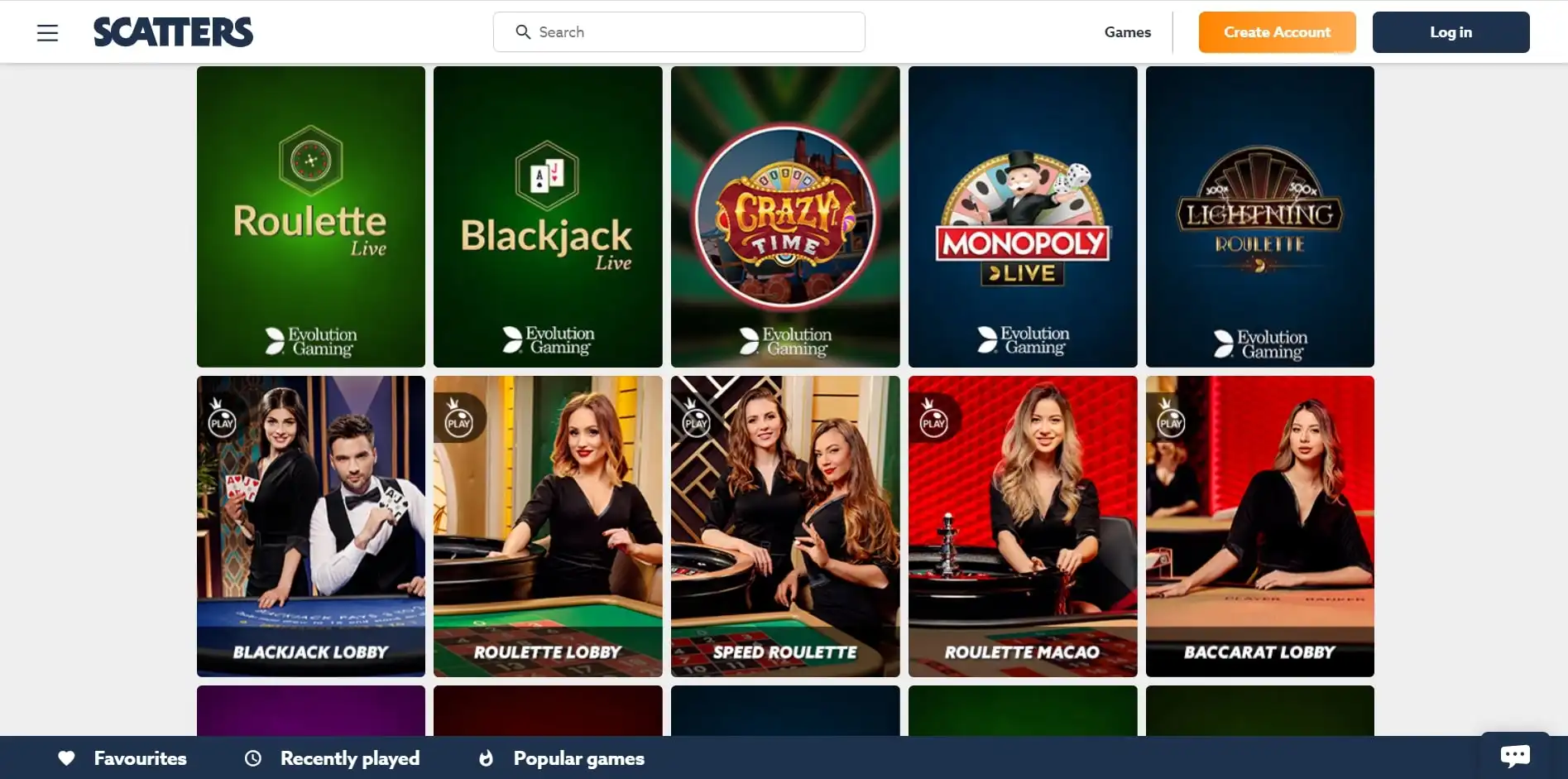 Scatters Casino Live Dealer Games