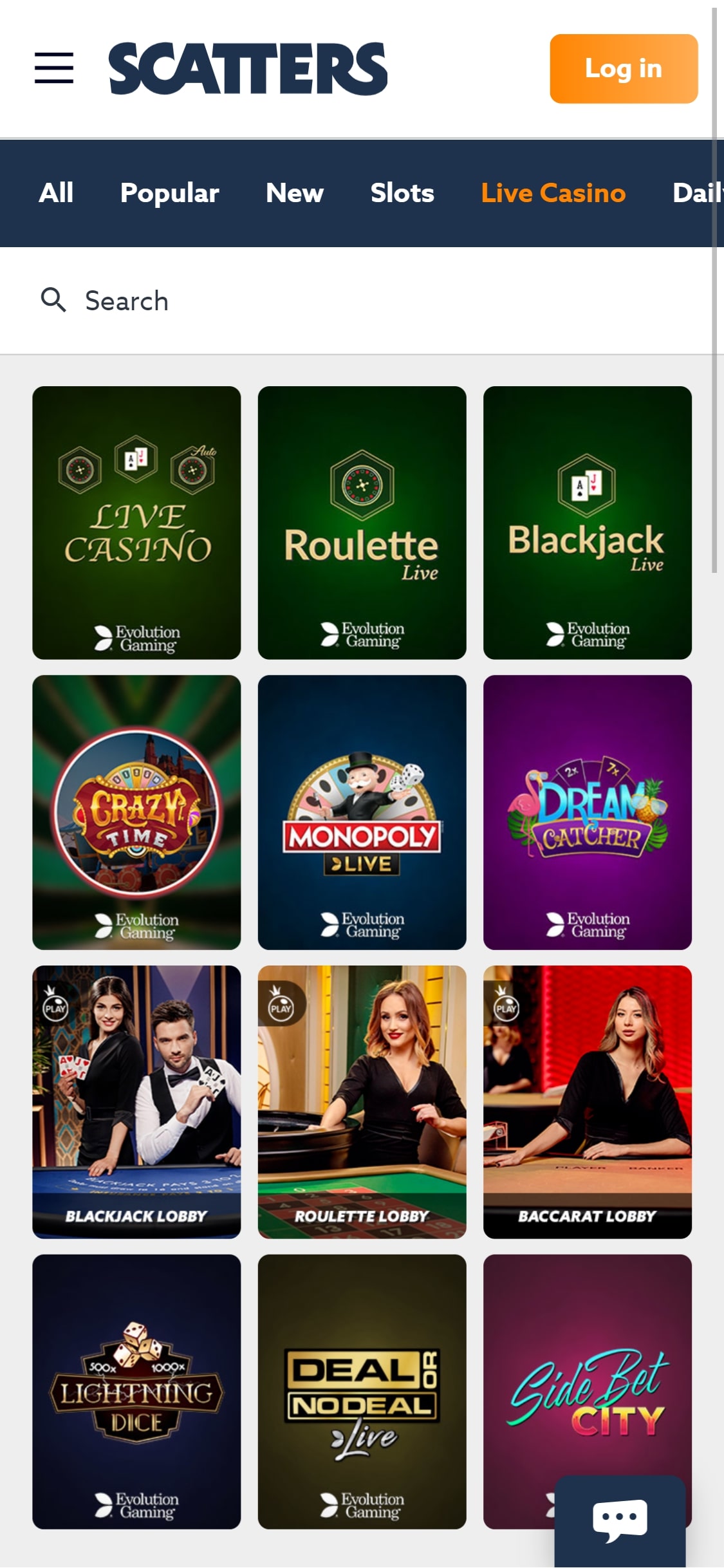 Scatters Casino Mobile Live Dealer Games Review