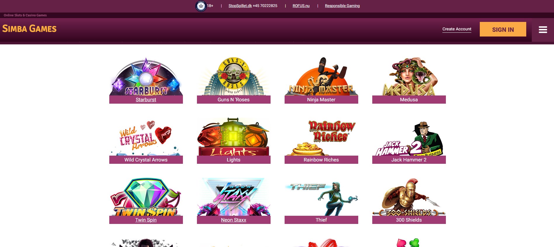 Simba Games DK Casino Games
