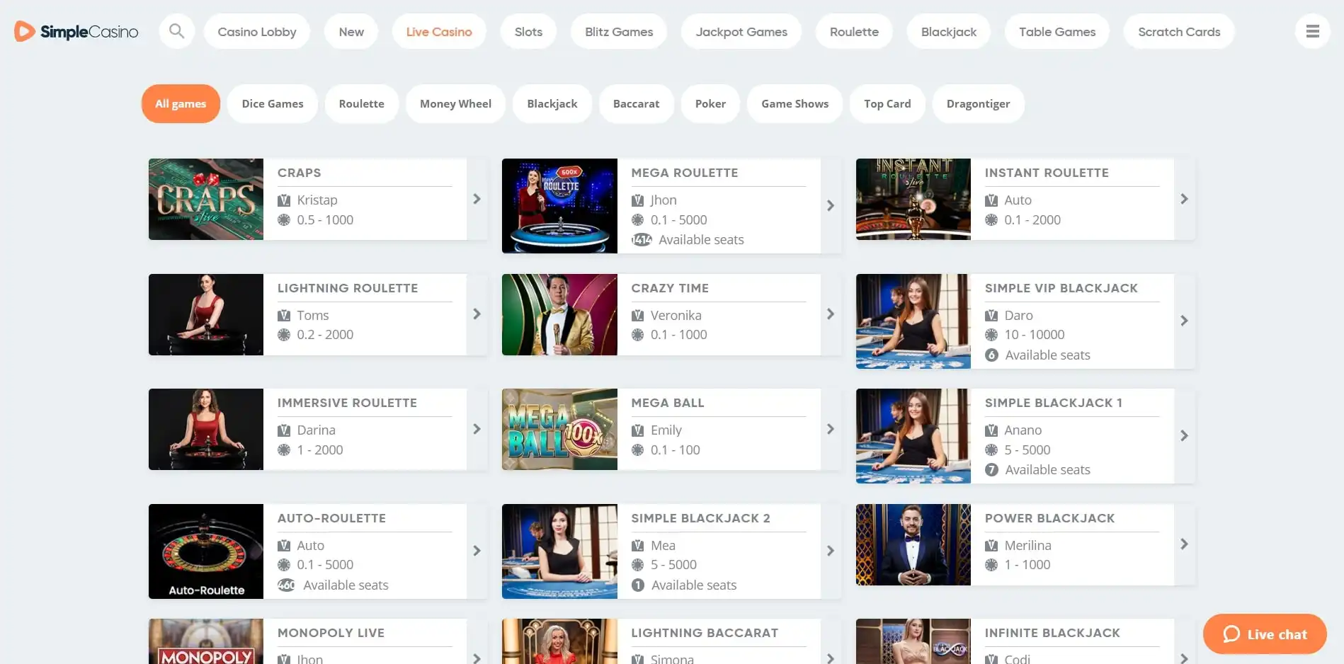 Simple Casino JP Live Dealer Games