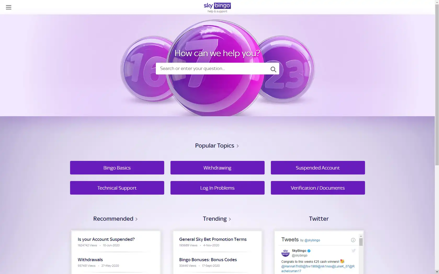 Sky Bingo Casino Support