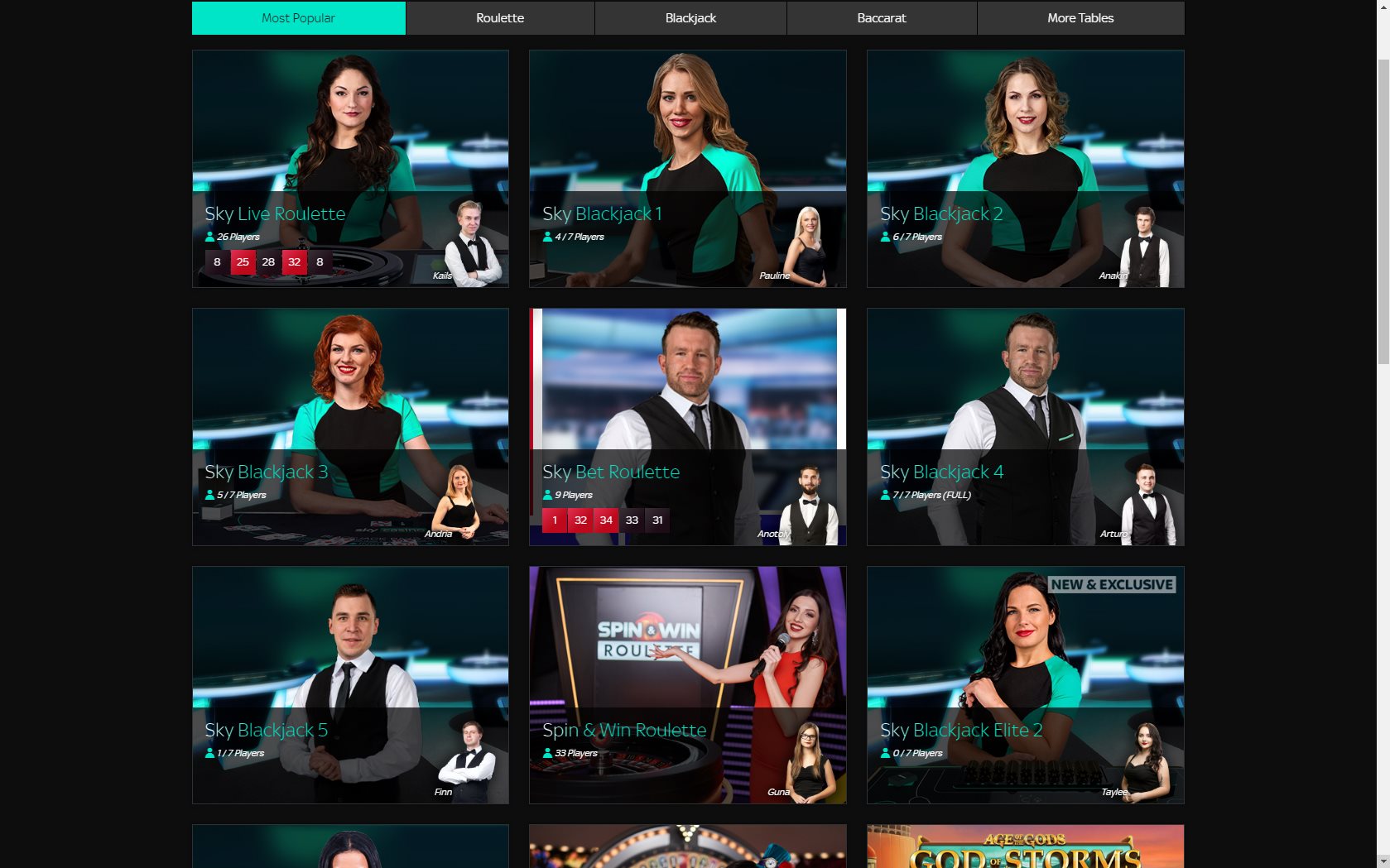 Sky Casino Live Dealer Games