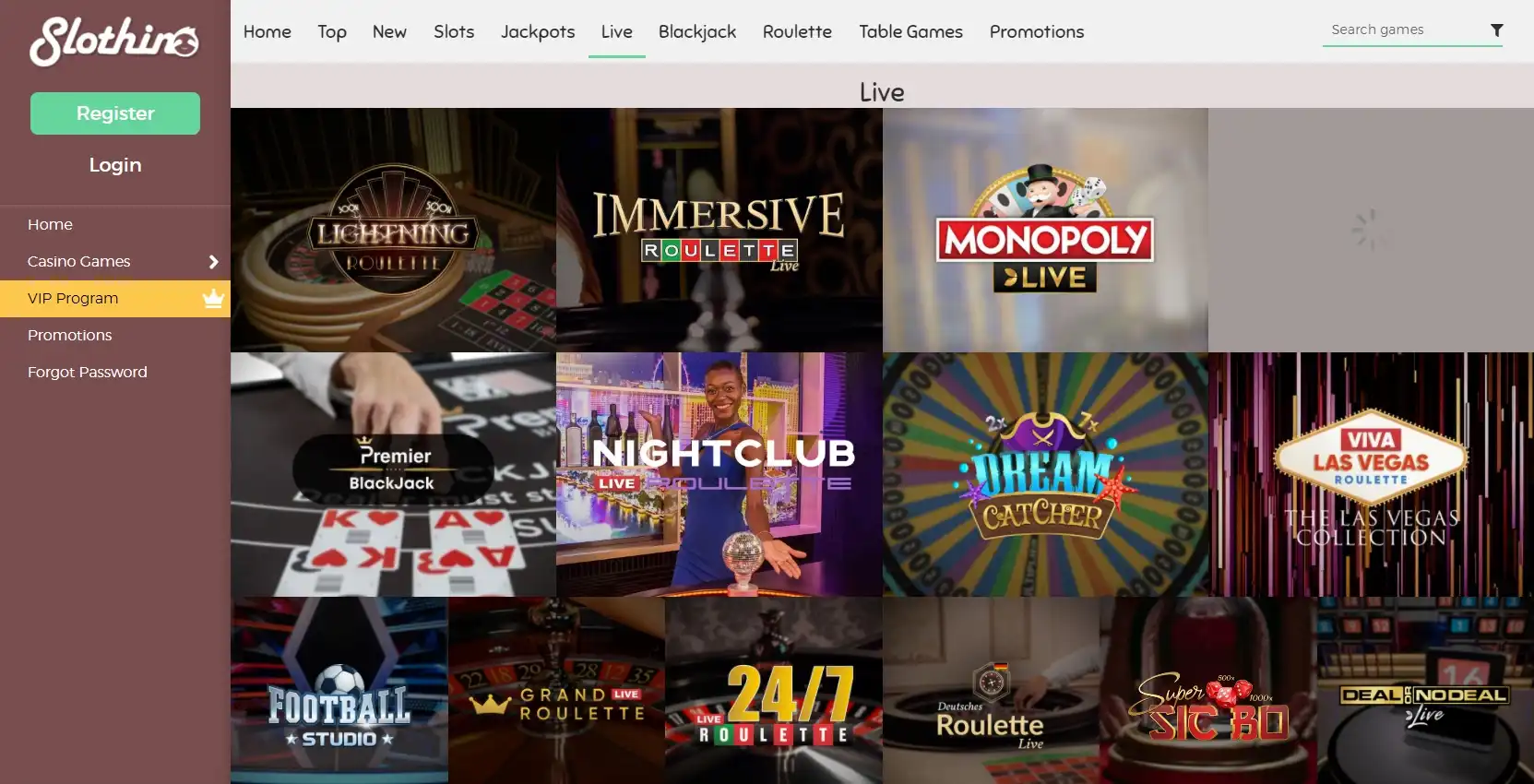 Slothino Casino Live Dealer Games