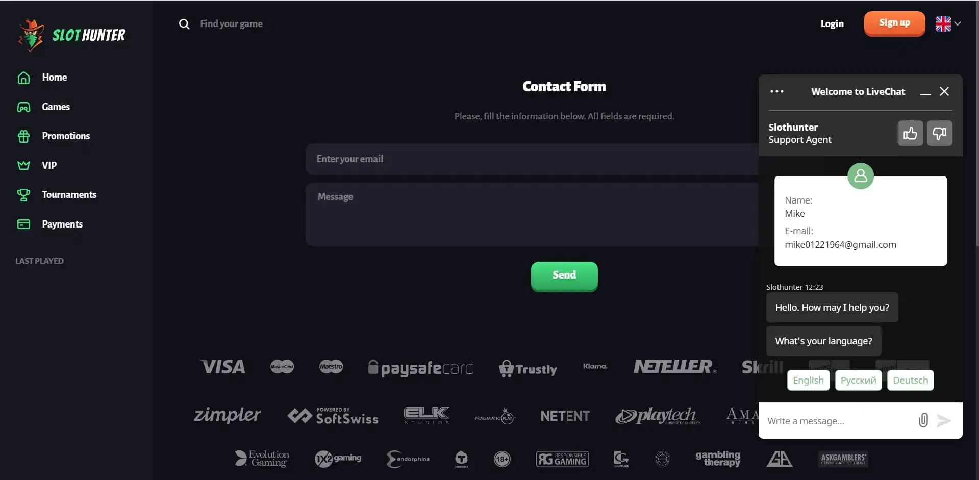 SlotHunter Casino Support