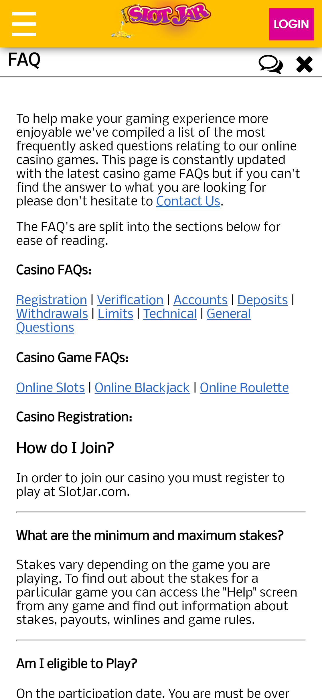 Slot Jar Casino Mobile Support Review