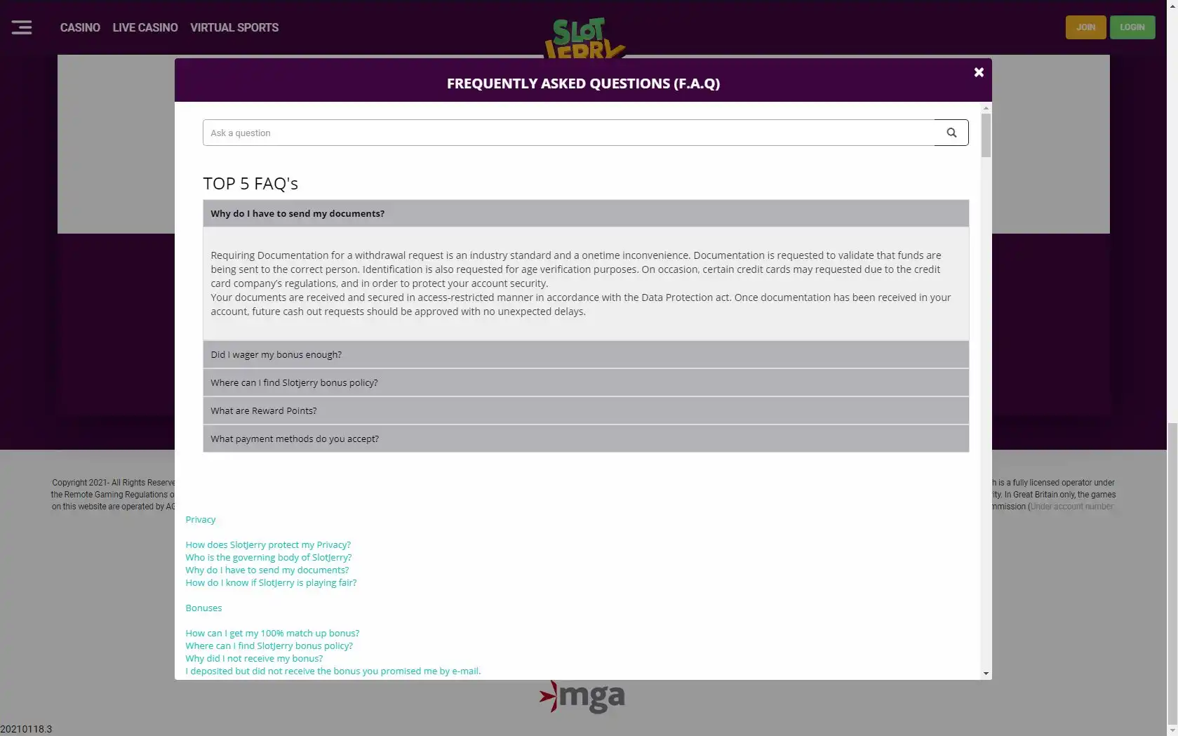 Slotjerry Casino Support