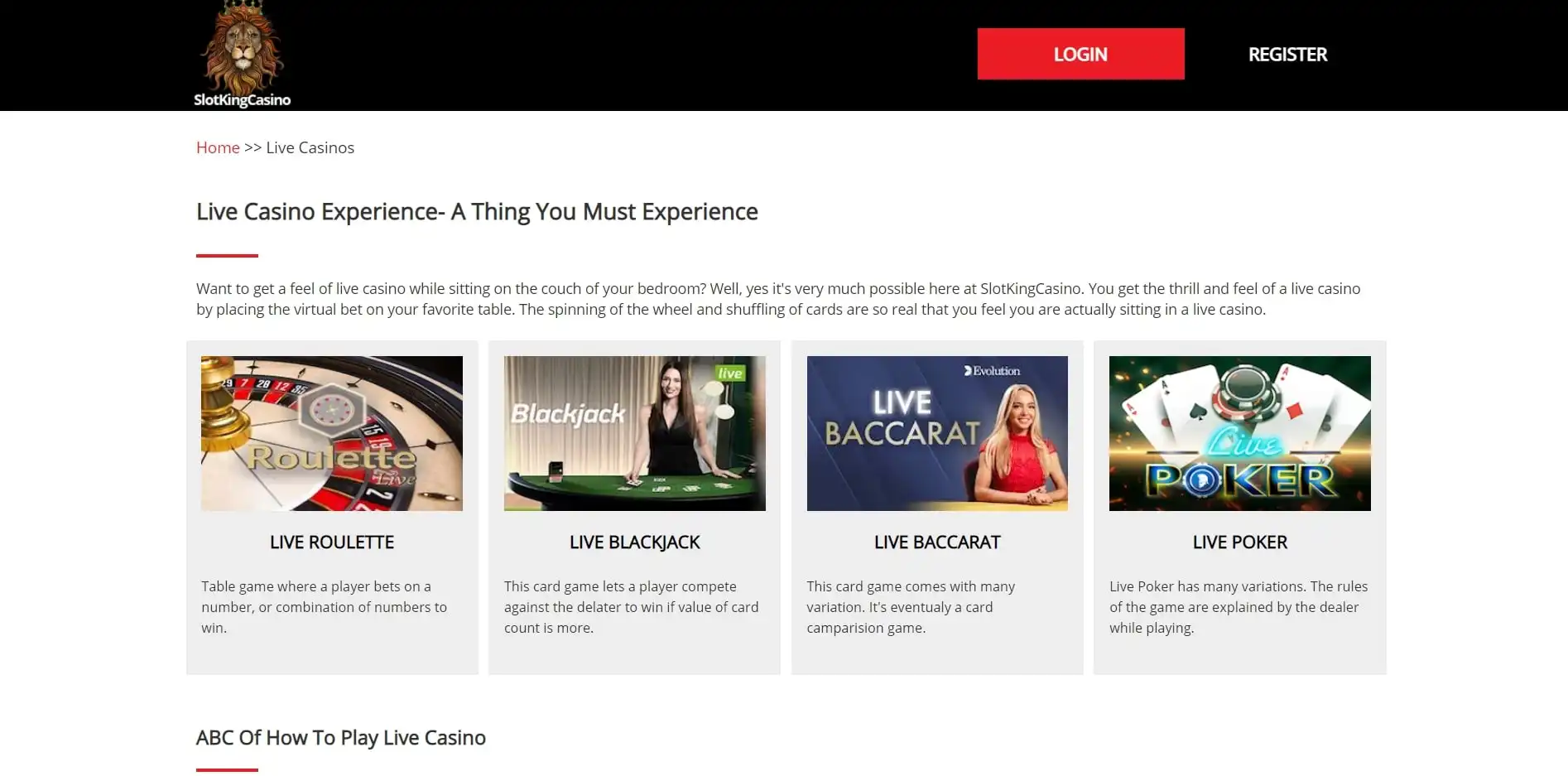 SlotKing Casino Live Dealer Games