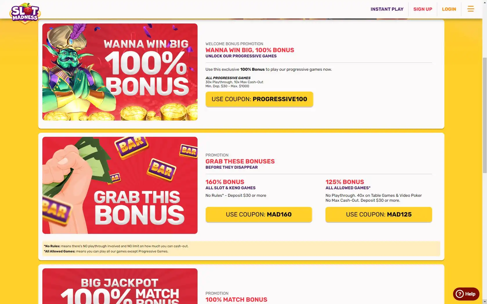 Slot Madness Casino No Deposit Bonus
