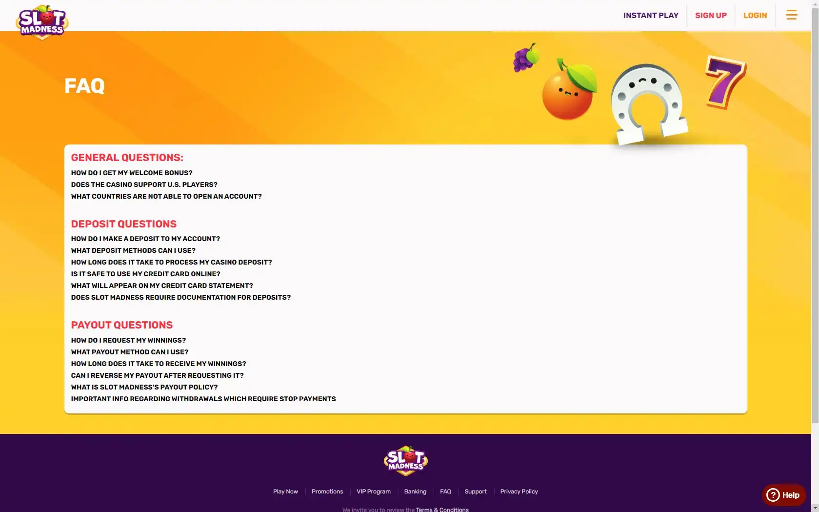 Slot Madness Casino Support