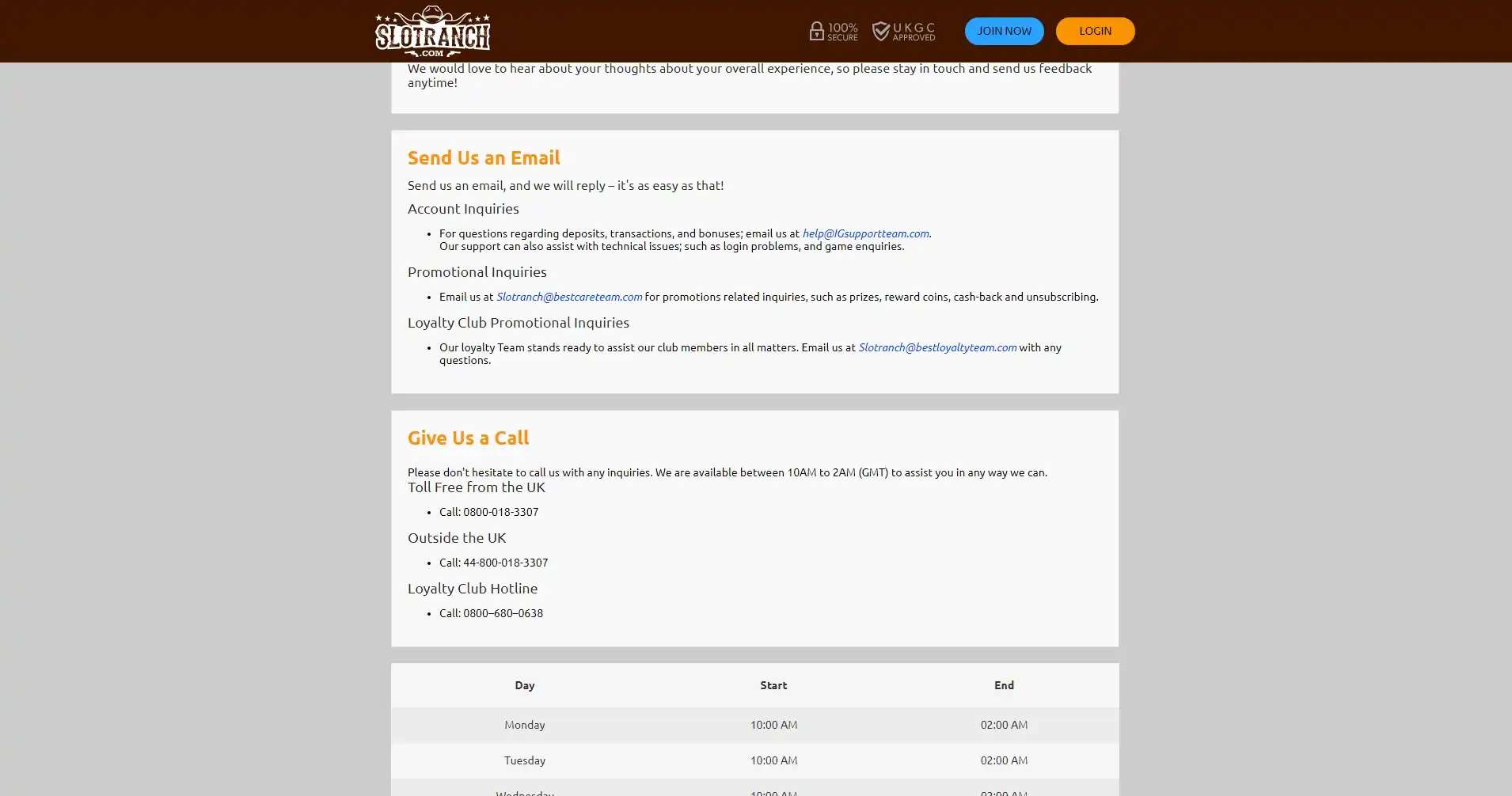 Slot Ranch Casino Support