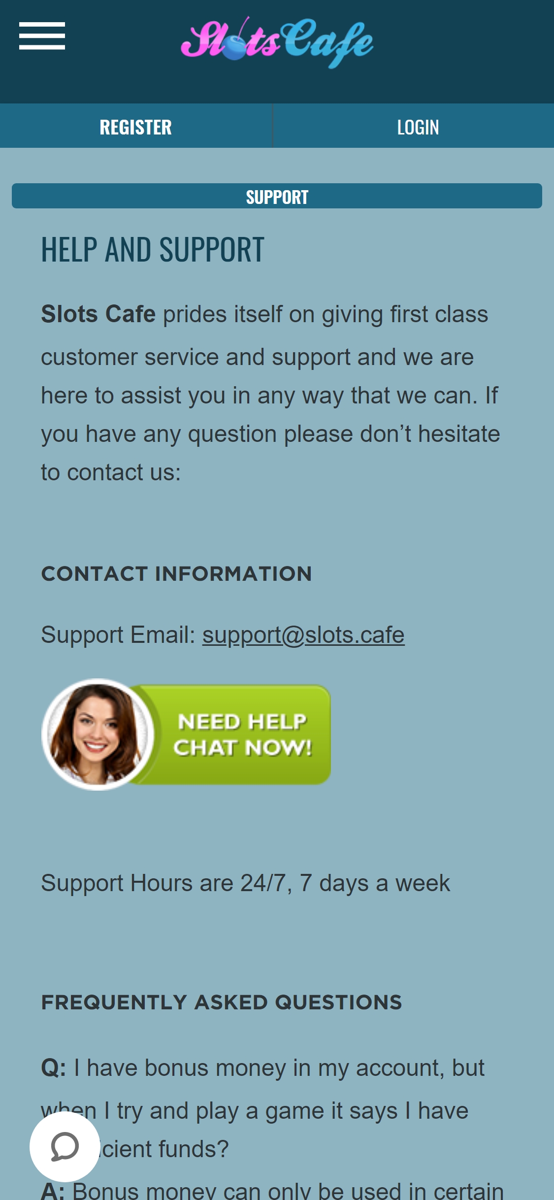 Slots Cafe Mobile Support Review