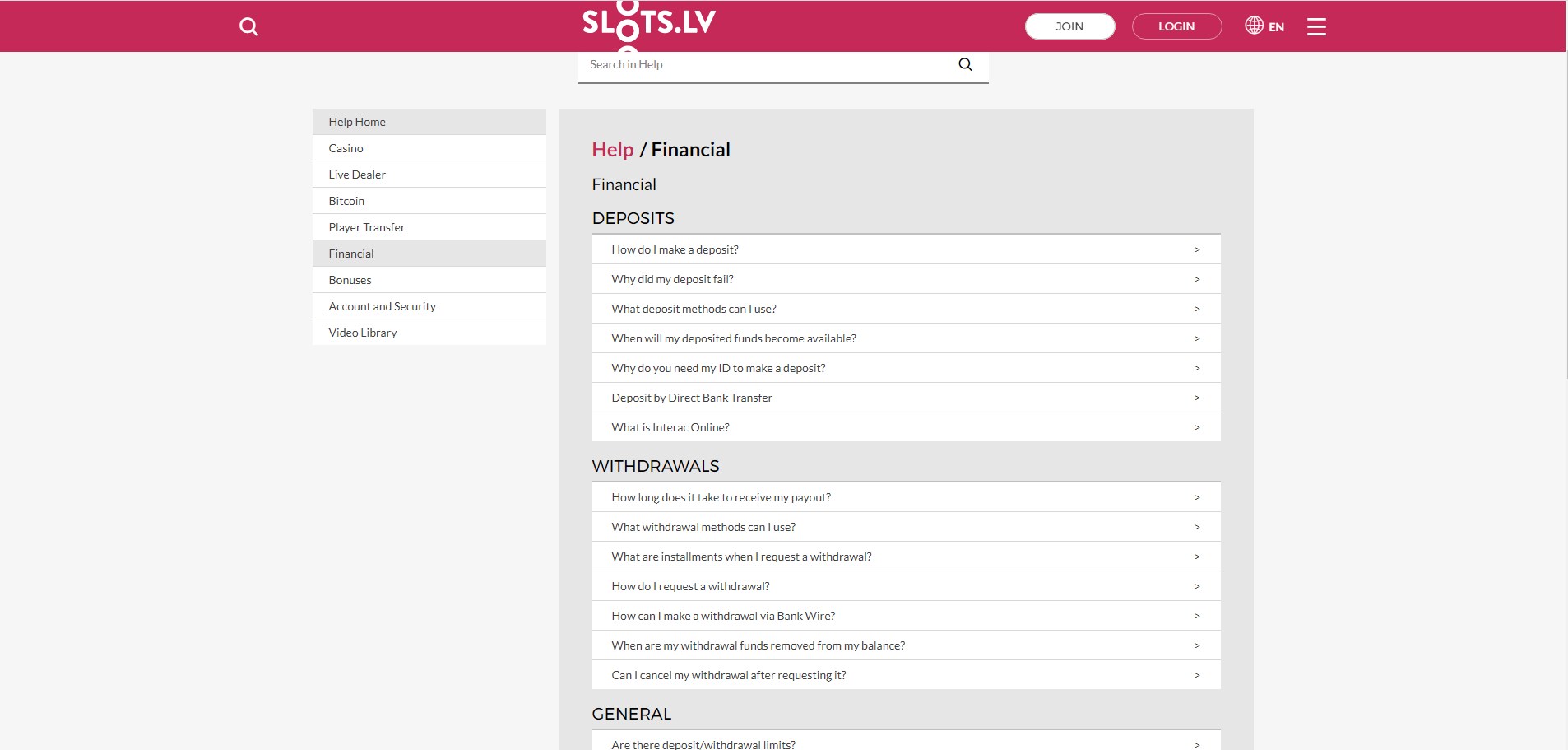 Slots.lv Casino Payment Methods