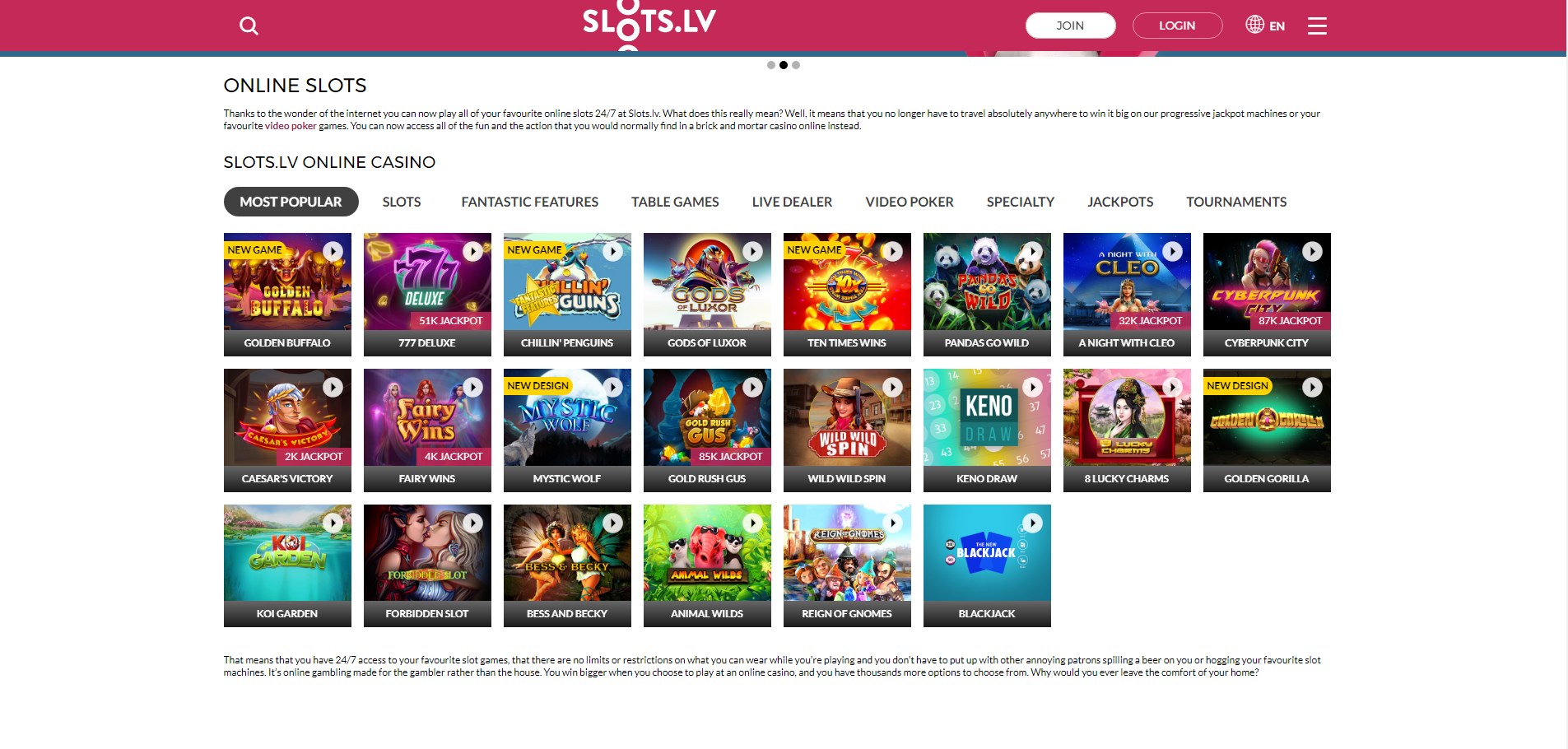 Slots.lv Casino Games