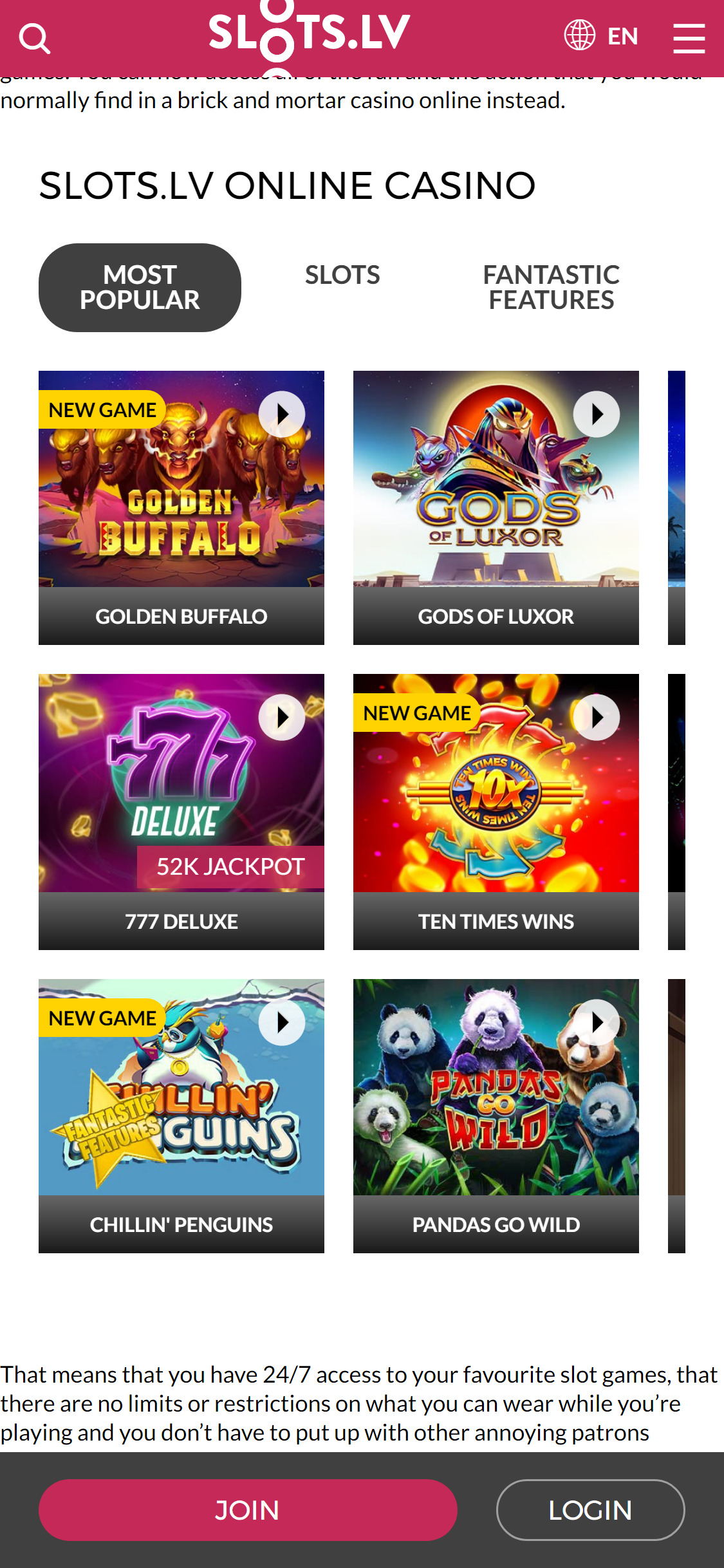 Slots.lv Casino Mobile Games Review