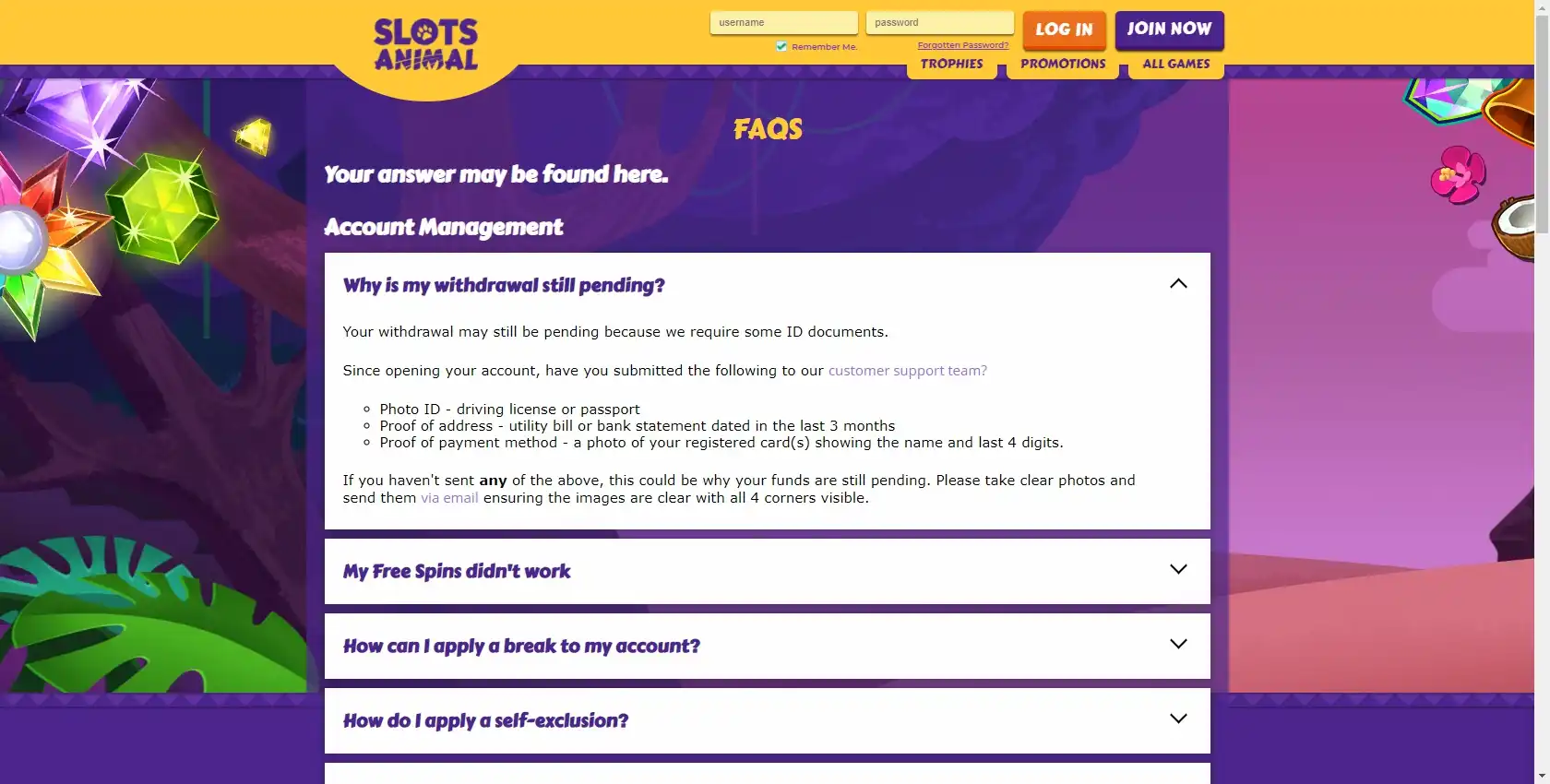 Slots Animal Casino Support
