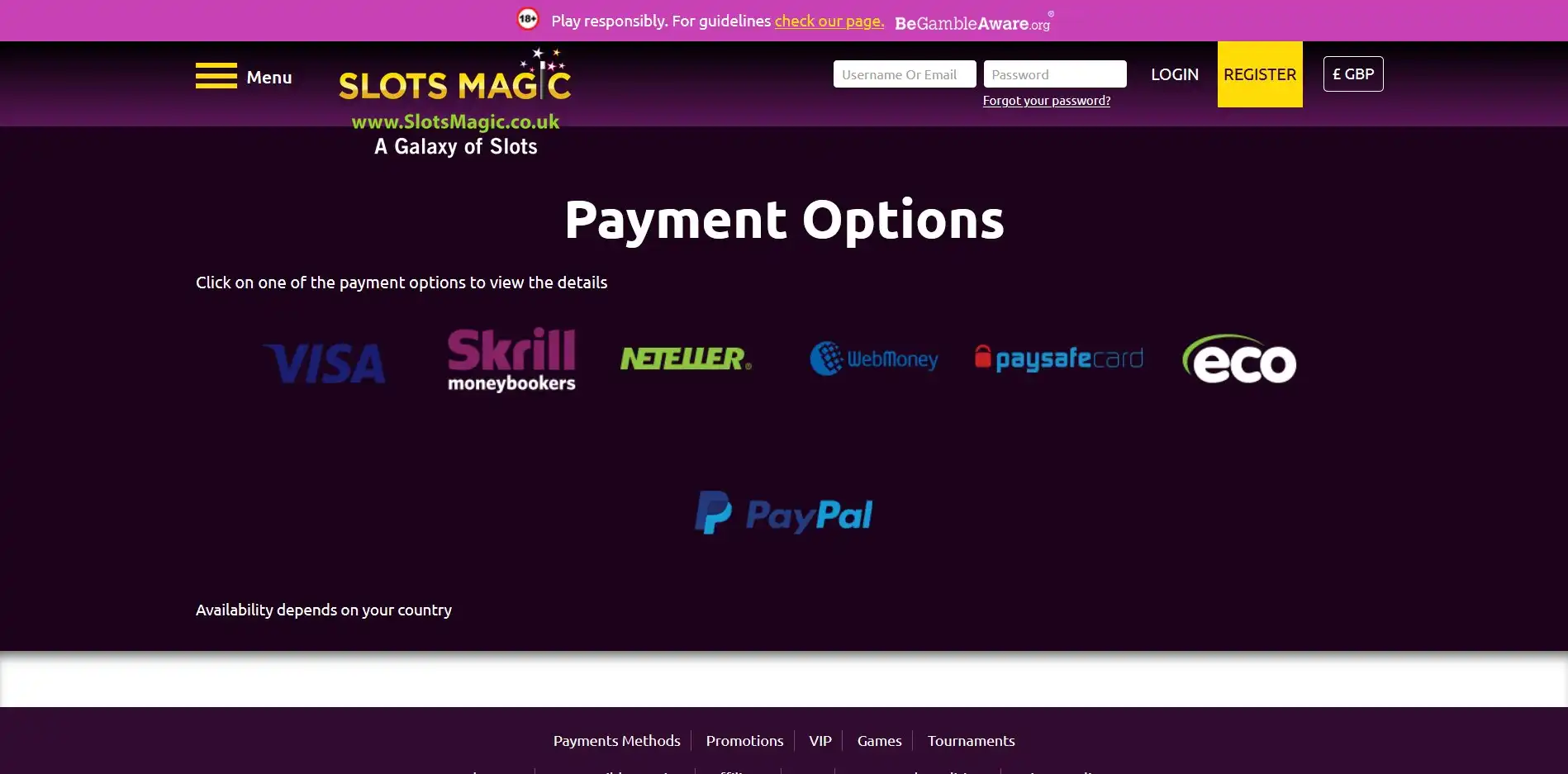 Slots Magic Casino Payment Methods