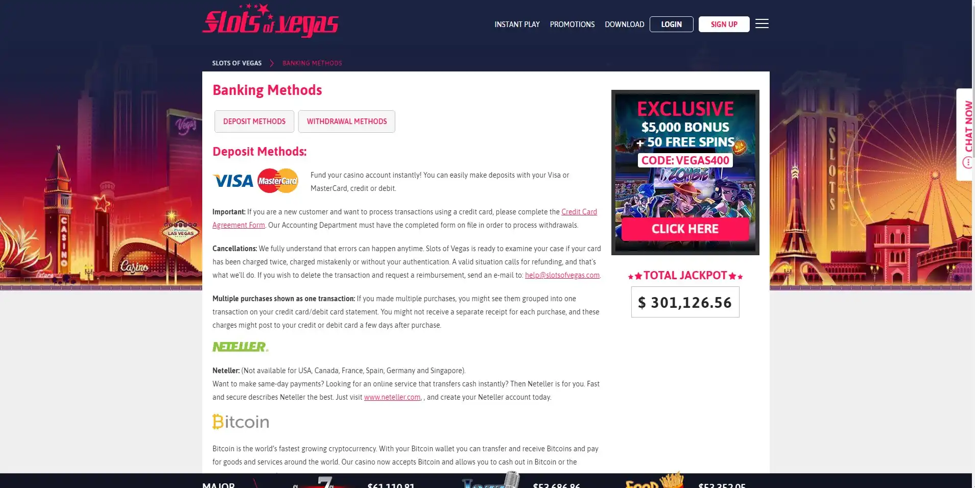 Slots of Vegas Casino Payment Methods