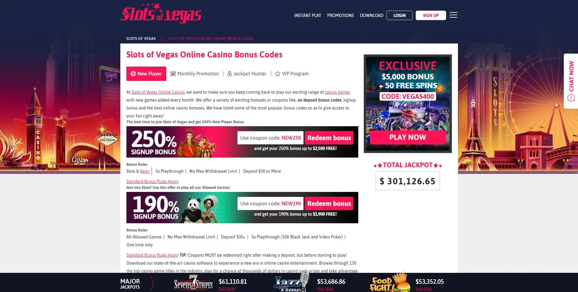 Slots of Vegas Casino No Deposit Bonus