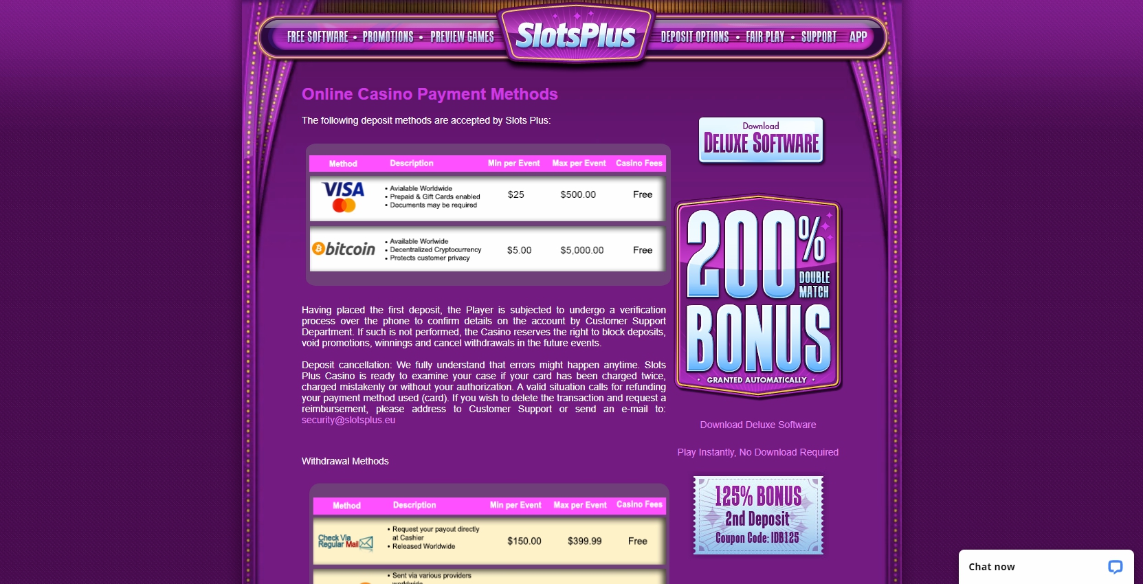 Slots Plus Casino Payment Methods