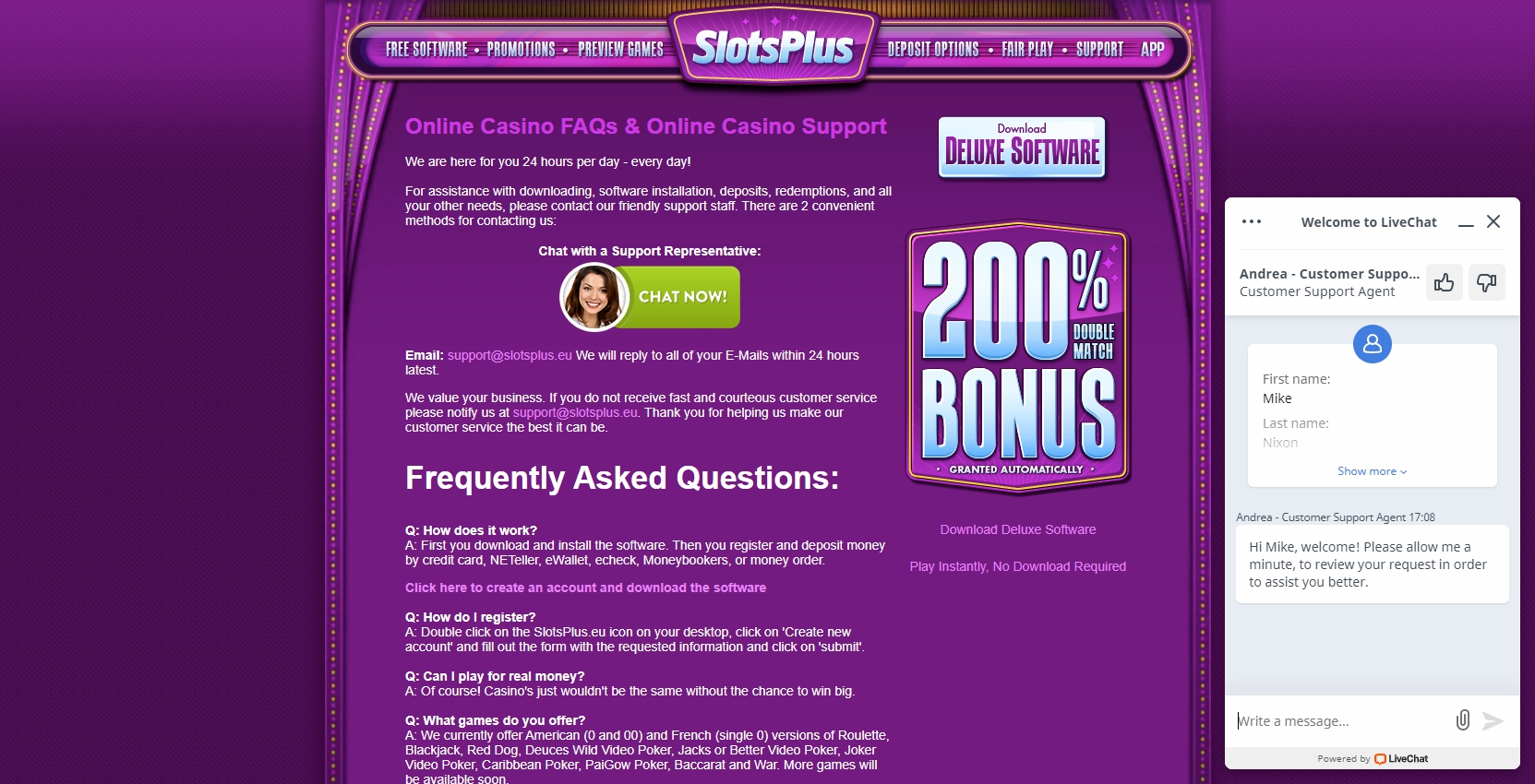 Slots Plus Casino Support