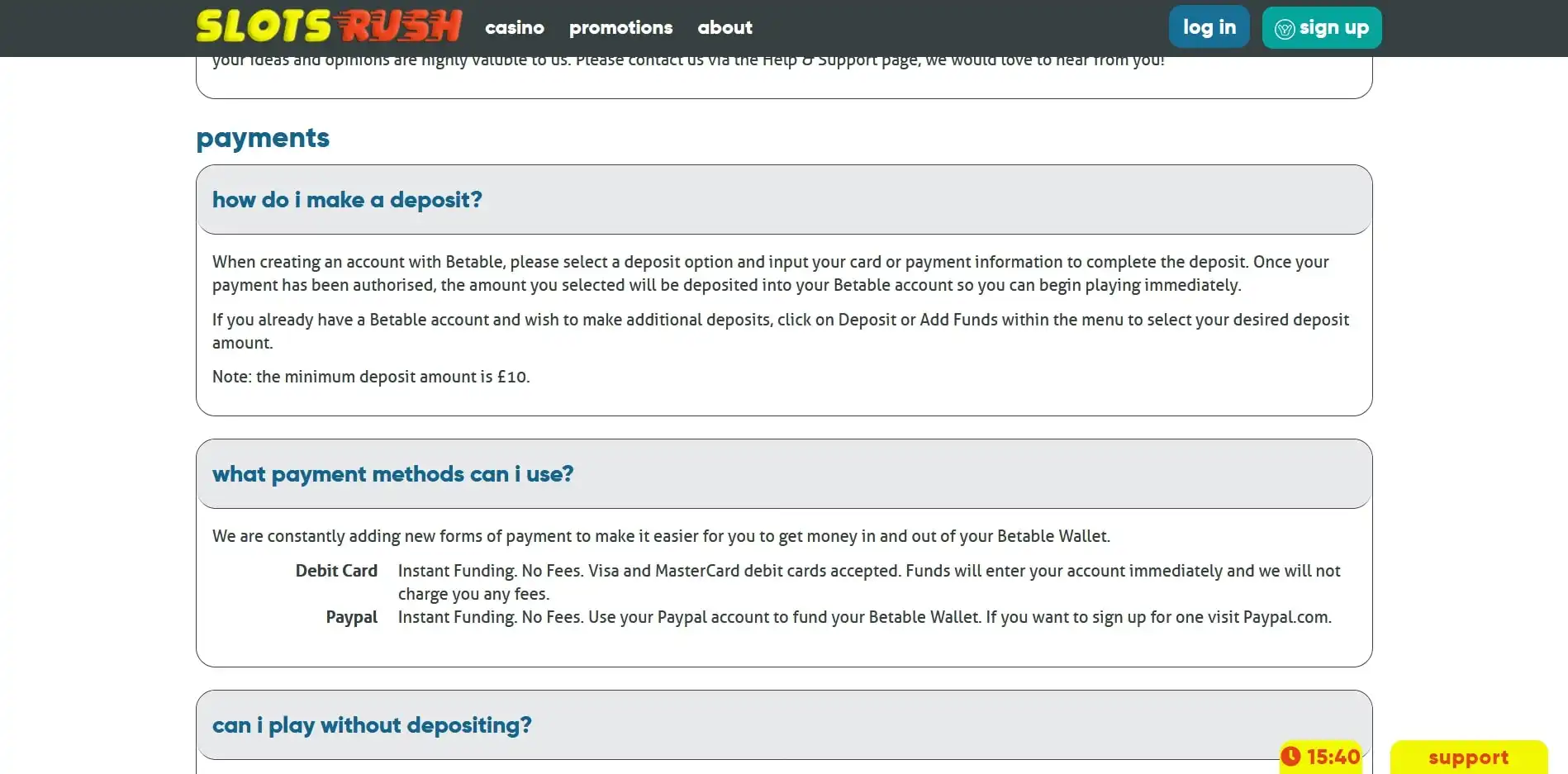 Slots Rush Casino Payment Methods