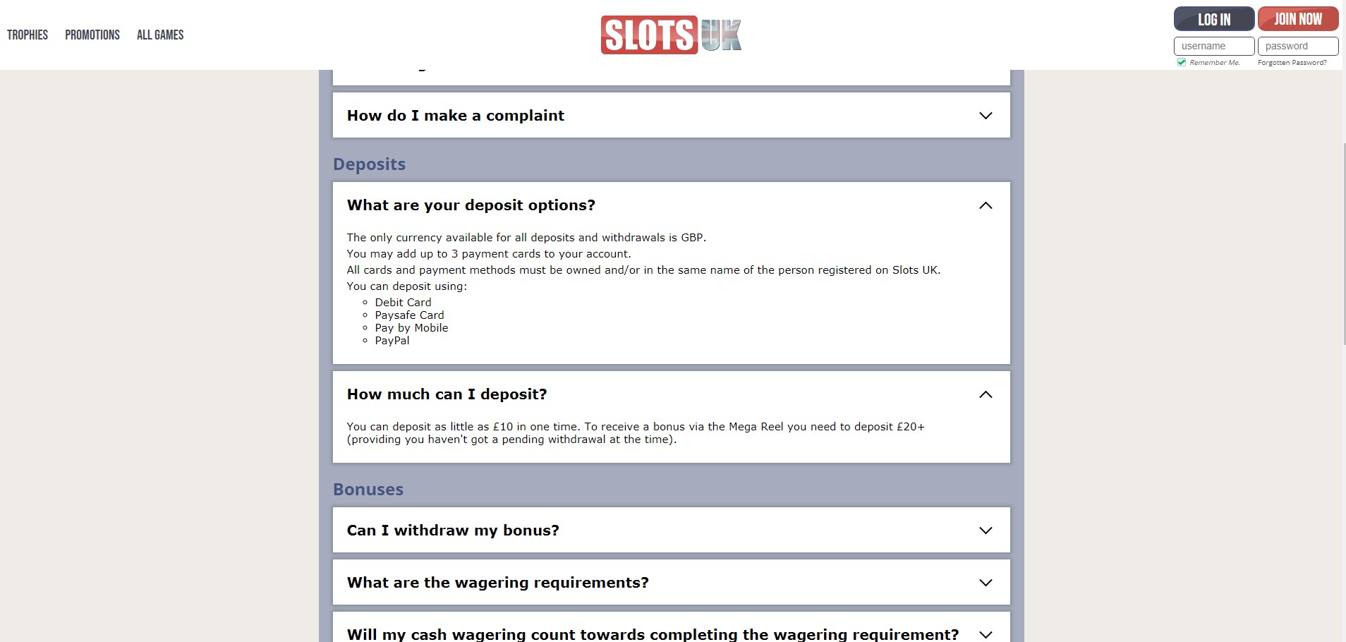 Slots UK Casino Payment Methods