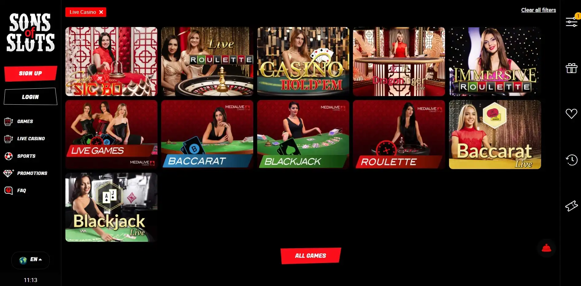 Sons of Slots Live Dealer Games