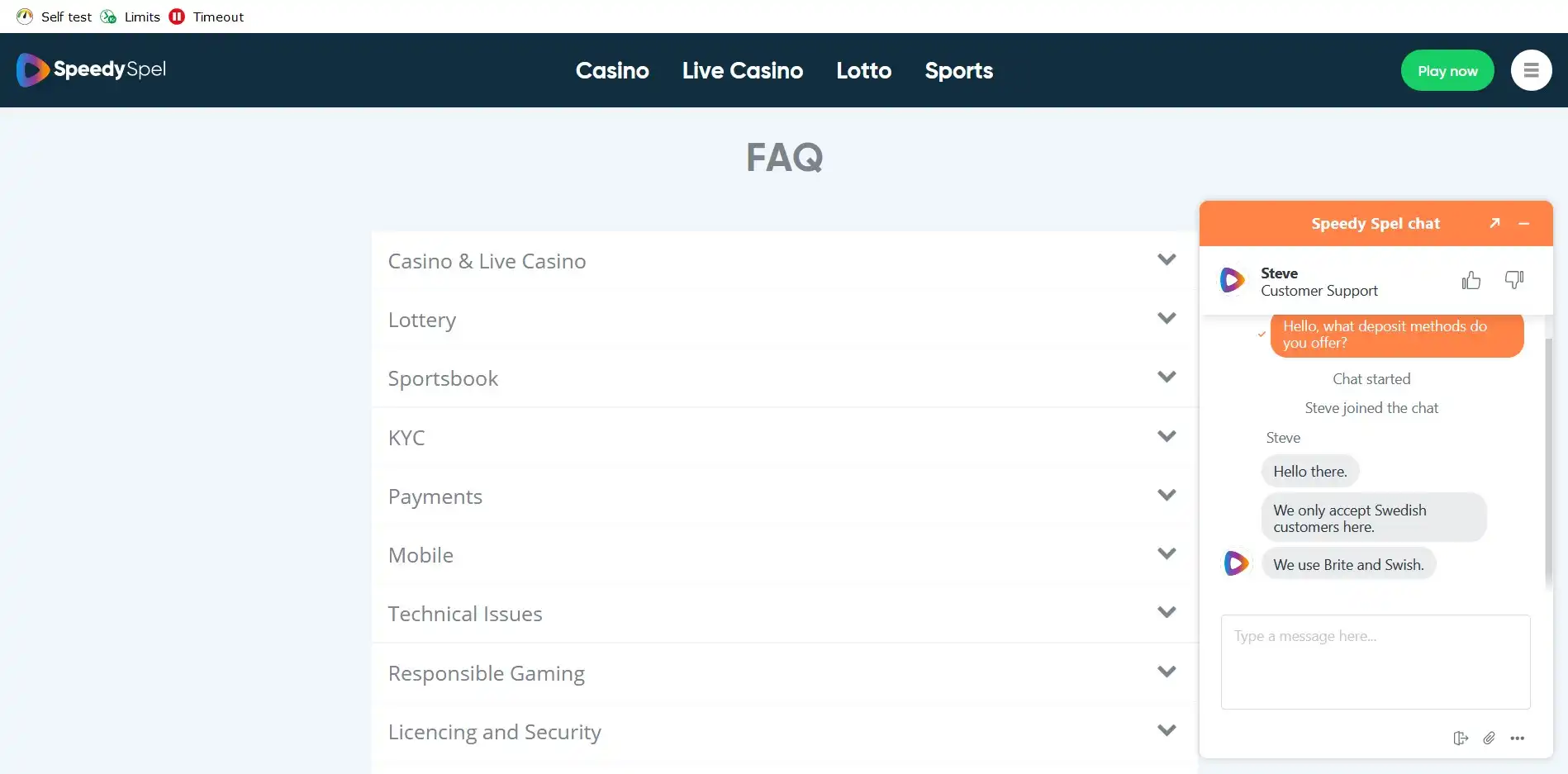 Speedy Casino Support