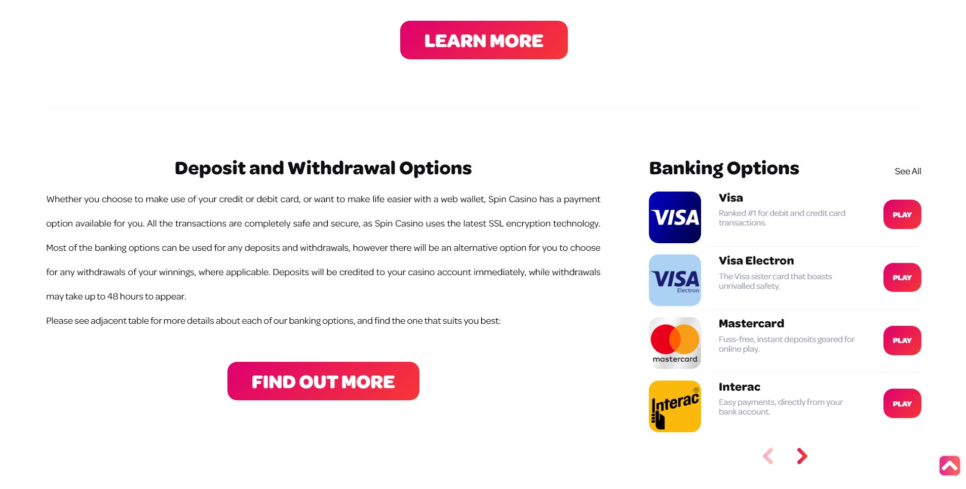 Spin Casino Payment Methods
